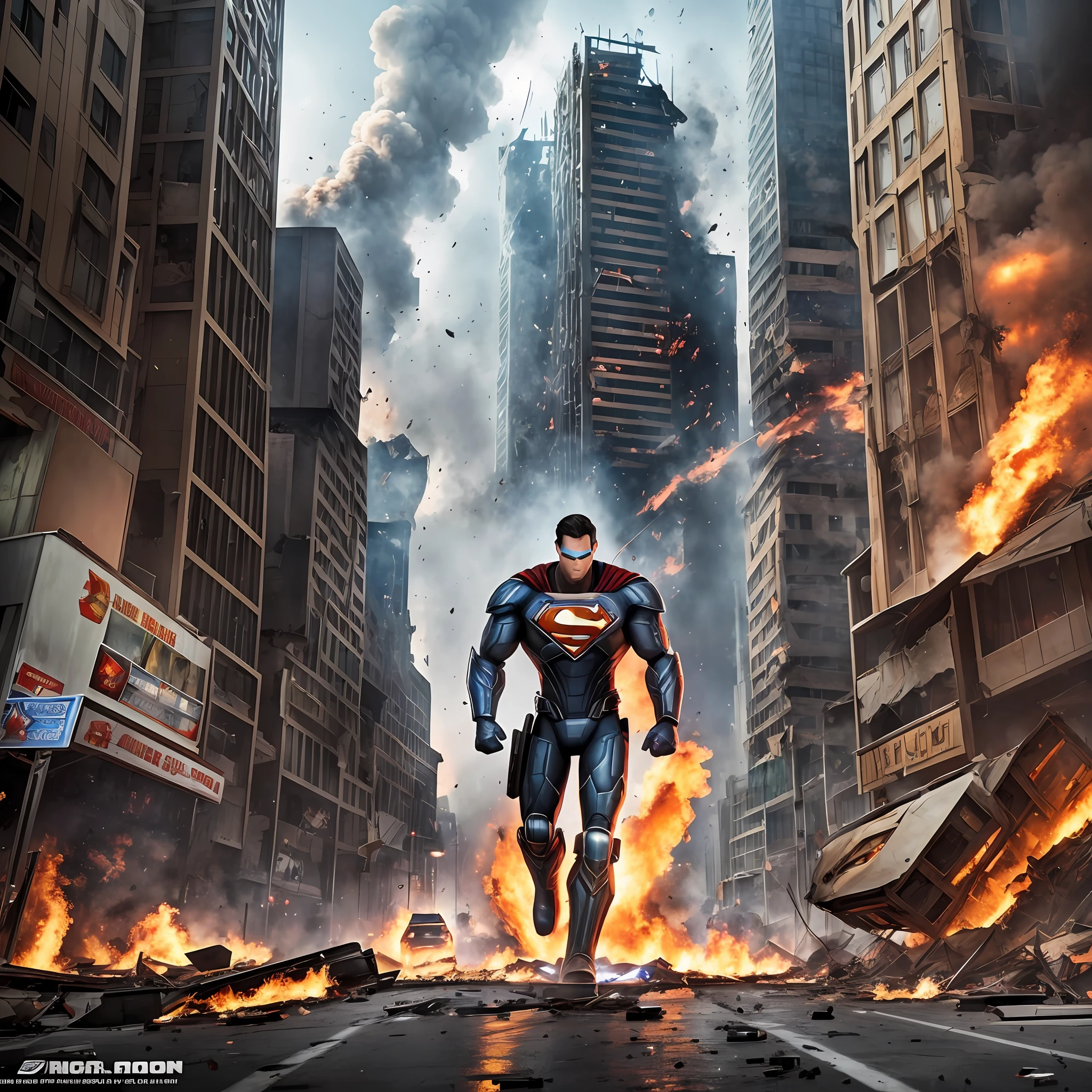 The cinematic soft lighting illuminates an incredibly detailed and ultra-realistic Superman that is trending at ArtStation. Octane is the perfect tool to capture the softest details of this masterpiece of 16k photography. Explosions are occurring on all sides, and people are fleeing in panic.
The once-thriving city is now in ruins. The glass in the windows of the skyscrapers is shattered, and glimpses of the dire situation can be seen from within. Wrecked vehicles are strewn across the streets, buildings have collapsed and piles of rubble are strewn about.
The fighting started out of nowhere and intensifies more and more. Robots, with their power, destroy buildings, blow up vehicles and smash roads. Explosions sound everywhere, smoke rises and sparks fly.
People are in a state of panic, running for their lives. They desperately try to protect themselves and hide in the corners of buildings or alleys to avoid the robots' attacks. However, the attacks do not stop and continue to be victims.
Robots have an unimaginable destructive power of their appearance. They carry huge weapons, let off flames or lightning, and have enough power to shake the ground. Once they spot people, they start attacking mercilessly.
The city has completely fallen into chaos, and everyone is at a loss for what they should do. How long will this situation last? They continue to fight for survival, hoping that rescue will arrive soon. --auto --s2