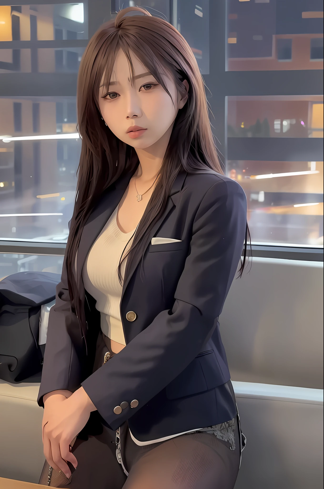 DonChi,Experienced mafia boss lady, scars, stern expression, stylish suit, powerful pose, intimidating aura, urban background, (masterpiece:1. 0), (best quality:1. 3), (ultra highres:1. 2), (intricate details:1.3) ,(soft focus:1.4), (sharp focus:1. 4),(photorealistic:1.3), (detailed skin:1.2),hyper detail,beautiful detailed eyes,Raw photo,solo,1girl,