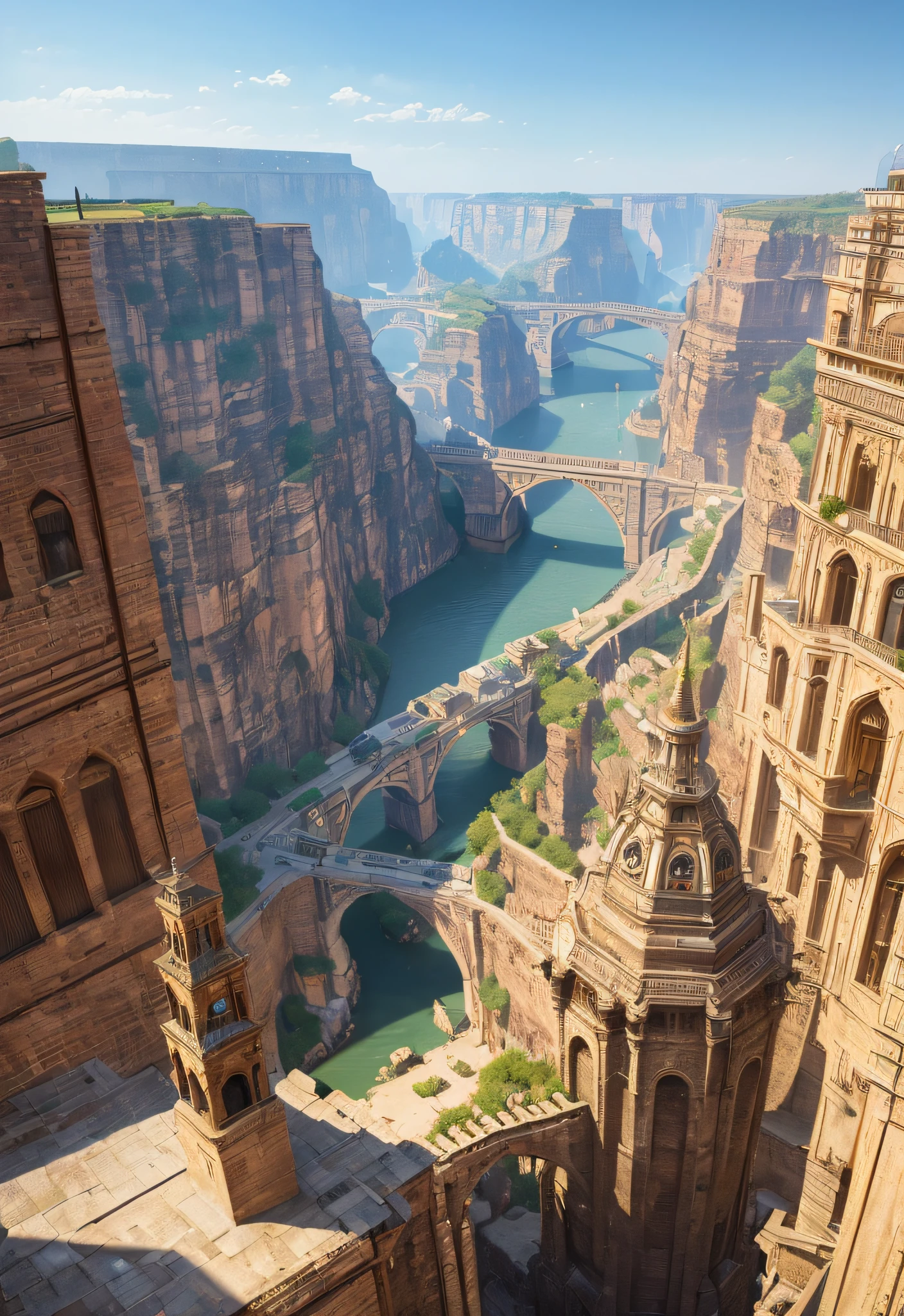 ((masterpiece)),((best quality)),((high detial)),((realistic,))
Industrial age city, deep canyons in the middle, architectural streets, bazaars, Bridges, rainy days, steampunk, European architecture