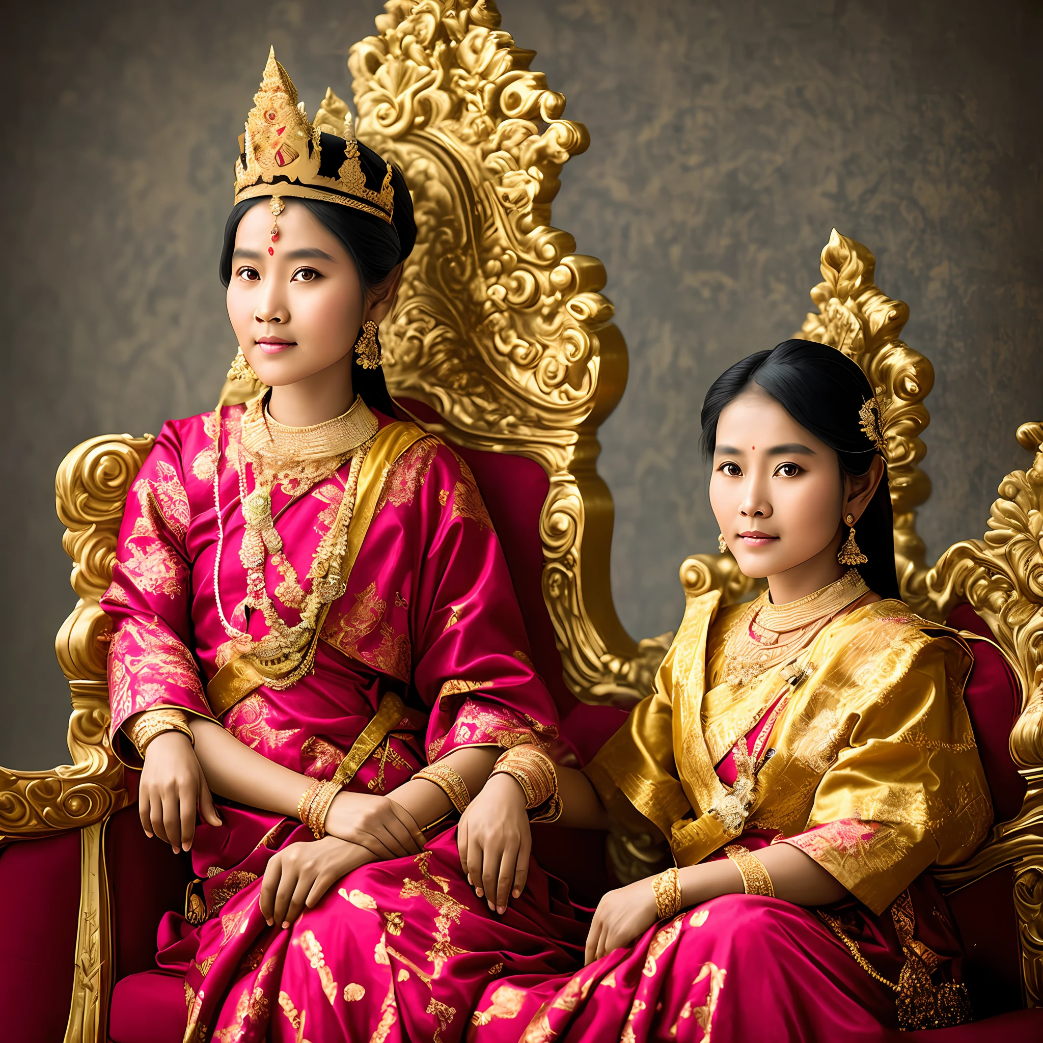 Myanmar, a queen, 1880, Sufayar lat, sitting on a couch, realistic photo, high resolution, HD, ultra detail, solo, full body version,