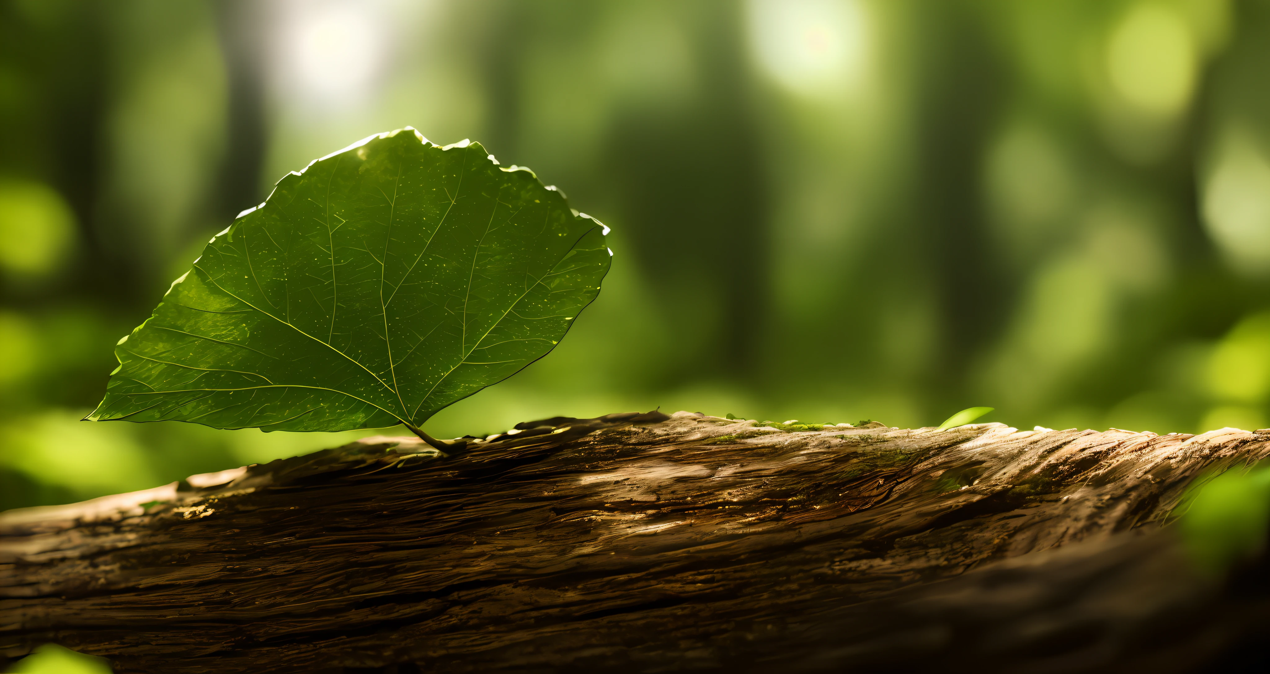 There is a sheet with well detailed grooves that is sitting on a log in the forest against sunlight, low angle 8K HD Nature Photo, natural background, artistic photo, against dark background, forest details, HD wallpaper, natural realistic render, environmental, highly rendered, nature wallpaper, close portrait, photo portrait, photo still,  Paul Barson, wallpaper - 1 0 2 4, nature background