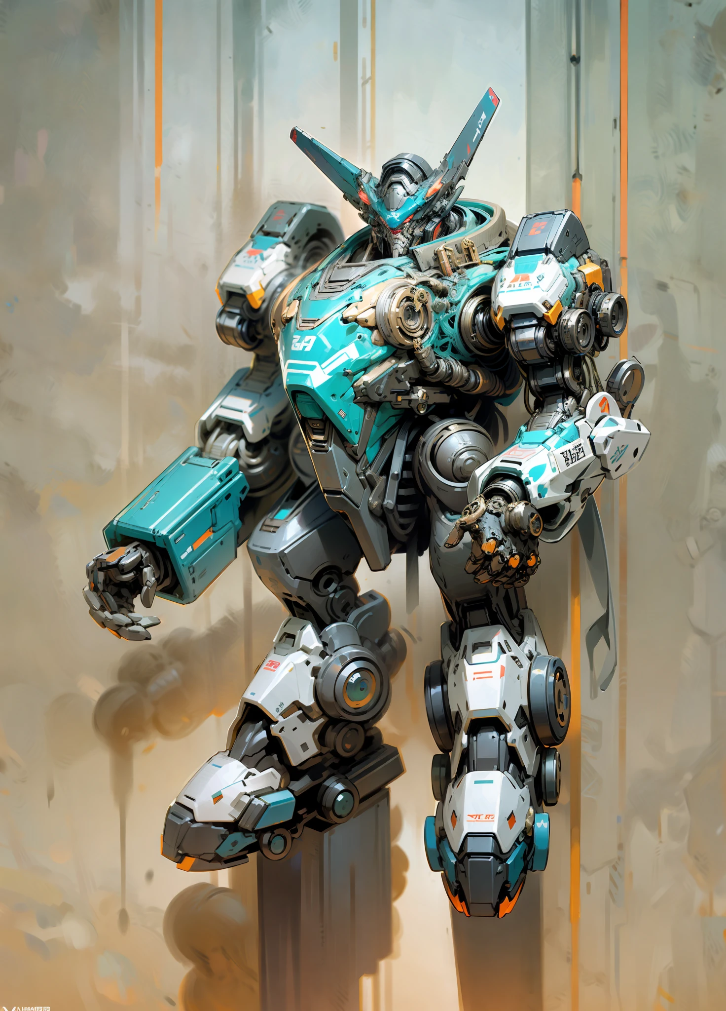 There is a robot with a gun on its head, cute elaborate epic robot, painted humanoid mech, Roland Ziervinskis 3d rendering art, Polycount competition winner, cyber steampunk 8 K 3 D, humanoid mech, 3 D rendering stylized, beautiful robot character design, mecha portrait, sea punk mecha