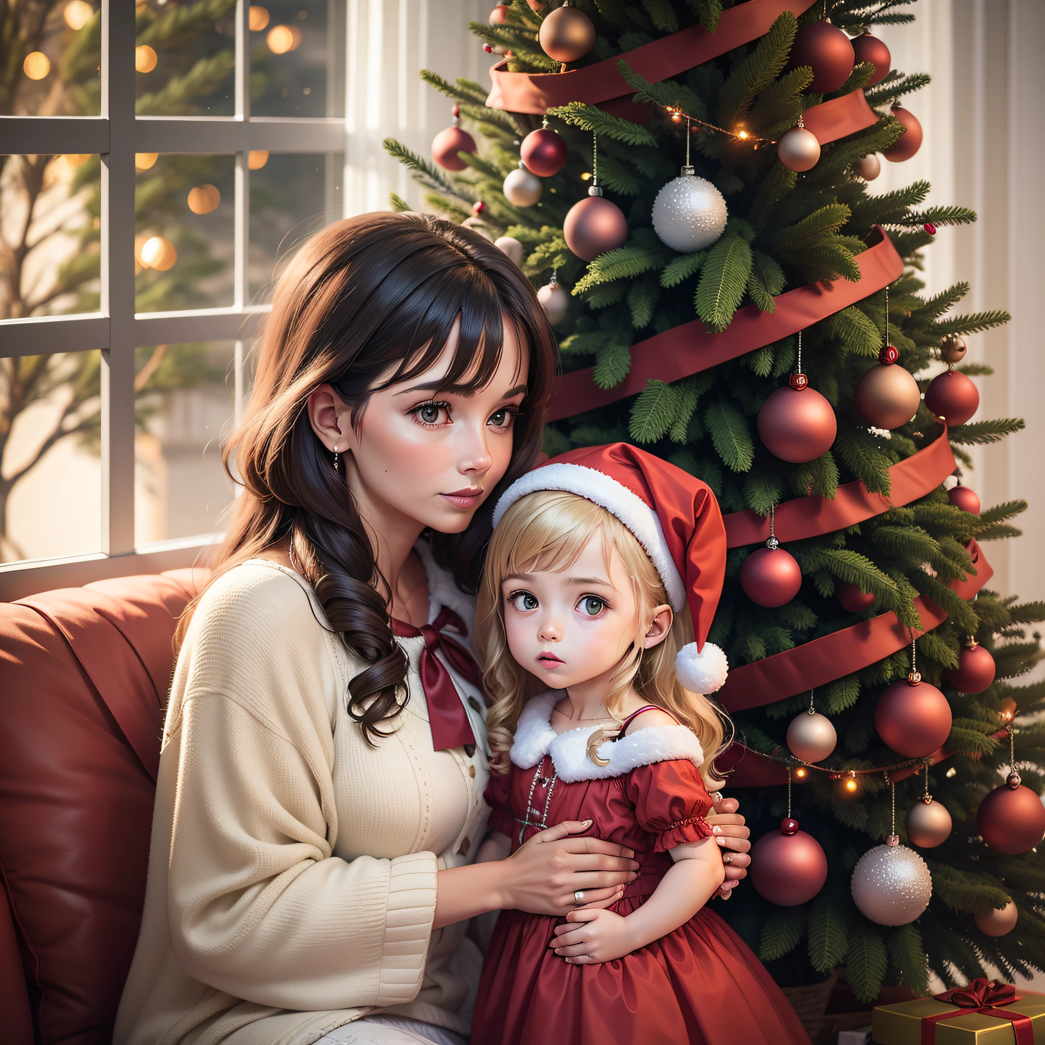 Mother and Daughter next to the Christmas tree --auto --s2