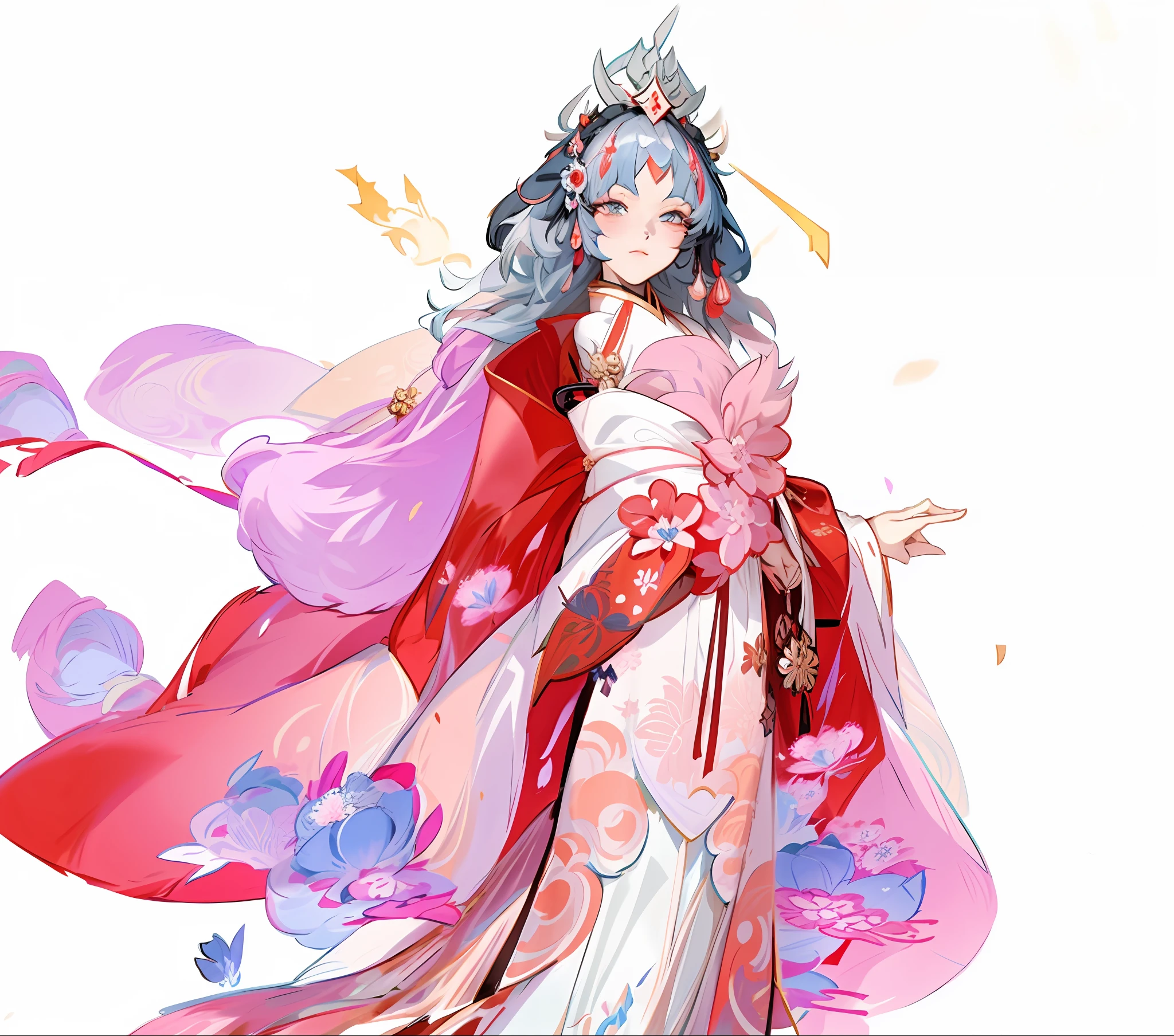 a woman in a kimono dress with a fan and a fan, onmyoji, ((a beautiful fantasy empress)), ((wearing aristocrat robe)), onmyoji detailed art, onmyoji portrait, full body xianxia, heise jinyao, keqing from genshin impact, anime goddess, ayaka genshin impact, flowing sakura-colored silk