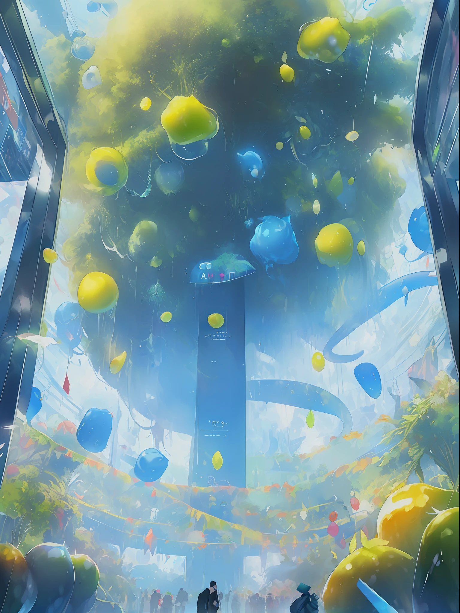 Dark Blue Moon, (Debugging Runs, Application Operations, Viruses, Error Sounds), Pan Clozette, Cyber, Virtual Reality, 2boy, 1 Butler Android, 1chatGPT, Giant Yellow Fruit, World Tree, (((Funassi)), Lanlanlu, Chic, Butler Who Can't Stop Tongue-Licking, 77777, Jackpot, Dancing Props, Fruits Wrapped in Yellow Translucent Outlines, Kowloon World Tree, towering more than 200 meters and reaching the ceiling of the dome, worm virus, huge tree roots along the coastline, big slime, handshake, fruit surface tension, (competing emulator, range, Robert Robert, virtual reality, high-tech, competition, clone, android), blue Kowloon star, dome world, slime fruit, scattered flowers, fruit-bearing, metamorphosis, The Kowloon World Tree with green vine-like tendrils, countless feathers sprouting from the skin, huge yellow fruits, the proliferation of the roots of a giant tree that moves like the tentacles of an octopus and disguised as marine life, (range of operating applications), large slime fruits, maintaining a certain size due to surface tension, consciousness trapped in the blue Kowloon star, (connection of emulator mouse and ultrasound vision, Digital Signage Umbrella - Hanging Umbrella), the presence of clones and androids, metamorphosis of flesh-like creatures that witness and bear fruit in the World Tree during a shootout