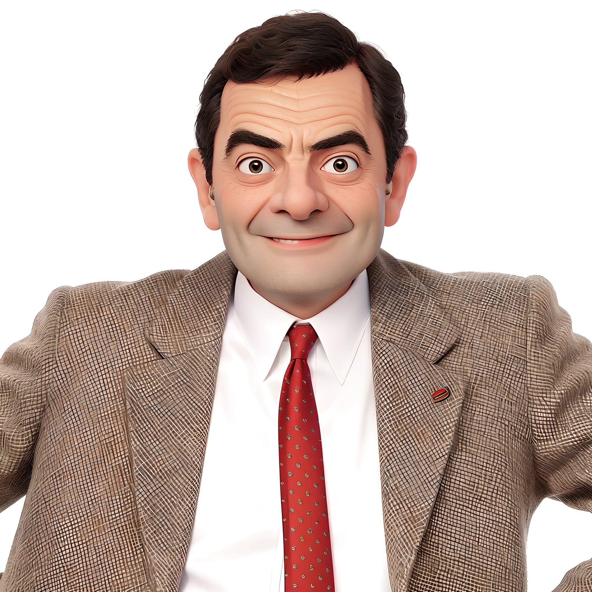 masterpiece, best quality, man in suit and tie with hands on hips, Mr. Bean, disney style