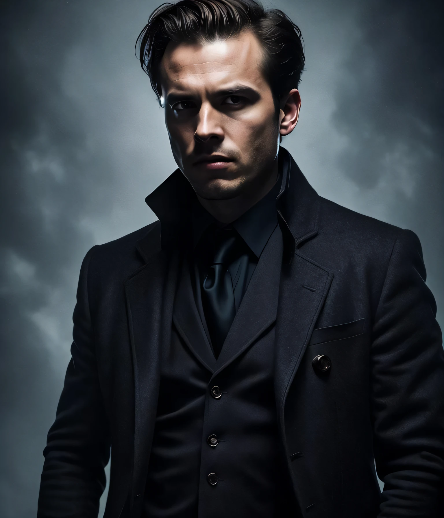 solo mid shot portrait photo of a real life noir detective
dark fantasy background
by Emmanuel Shiu and Gabriel Dawe
ultra realistic highly detailed intricate photorealistic analog style photograph
sharp focus on eyes, cinematic lighting