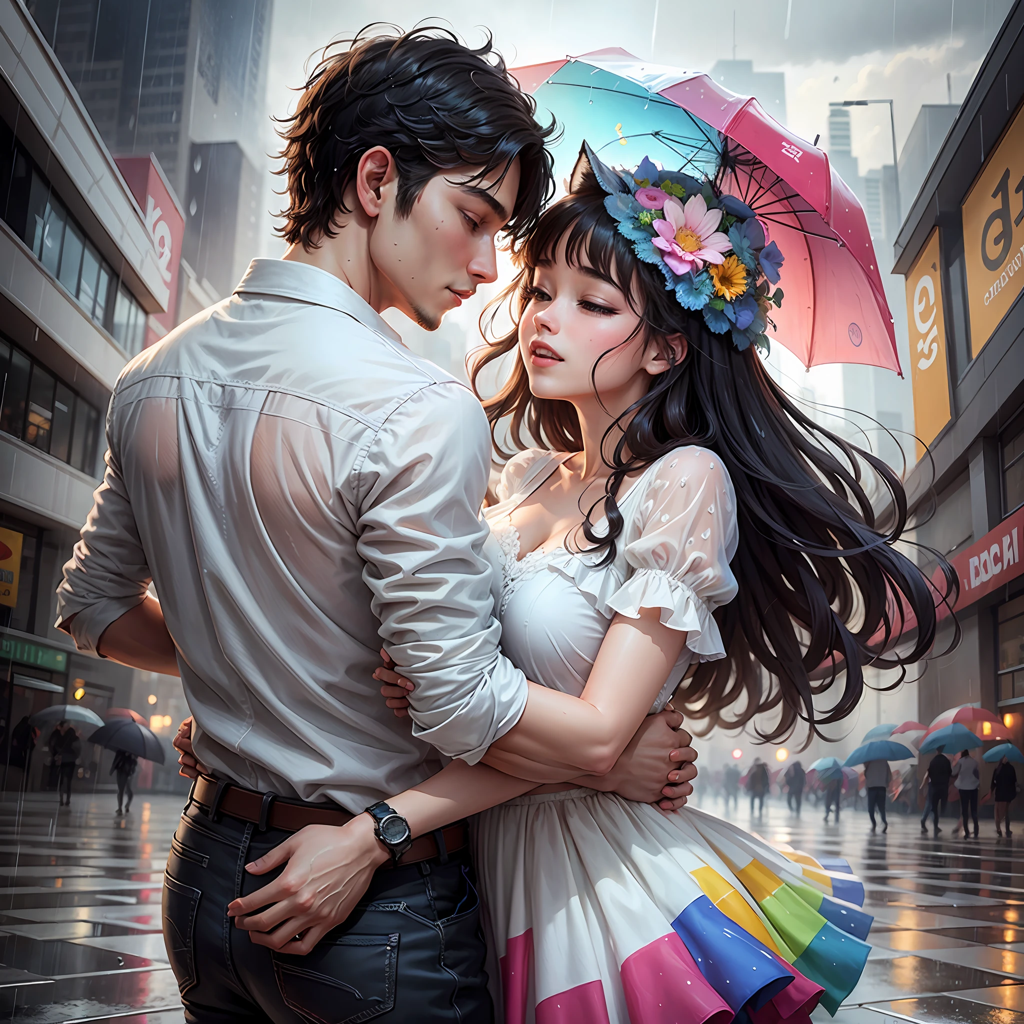 Create couple dancing in the rain --auto --s2