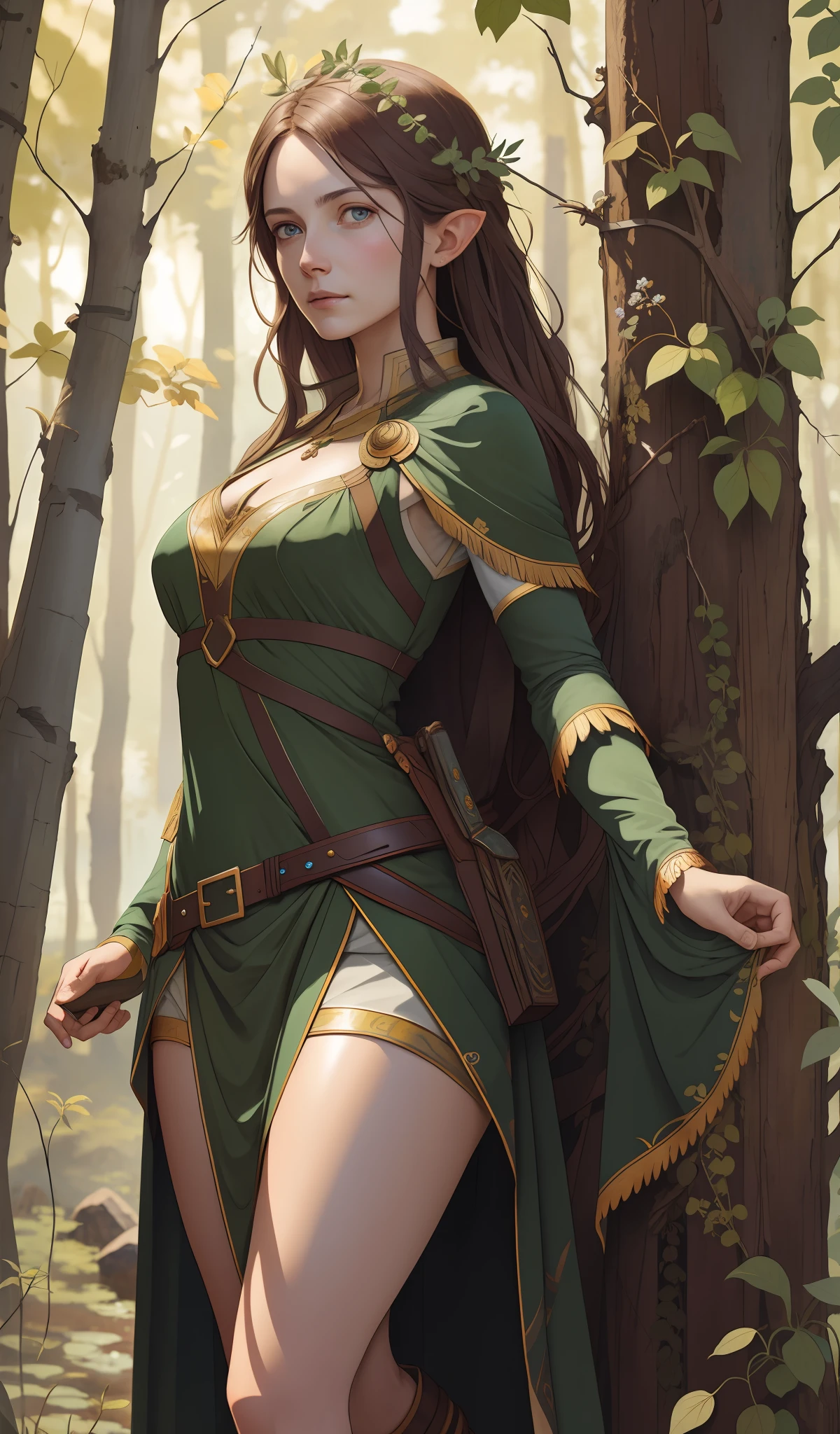 elf  woman, full body standing on a plain, flowers and leaves, line art watercolor wash, very lit plains background, minimalistic, unfinished, concept art, by Brian Froud and Carne Griffiths and Wadim Kashin and John William Waterhouse, intricate details, 8k post production, high resolution, hyperdetailed, trending on artstation, sharp focus, studio photo, intricate details, highly detailed, by greg rutkowski