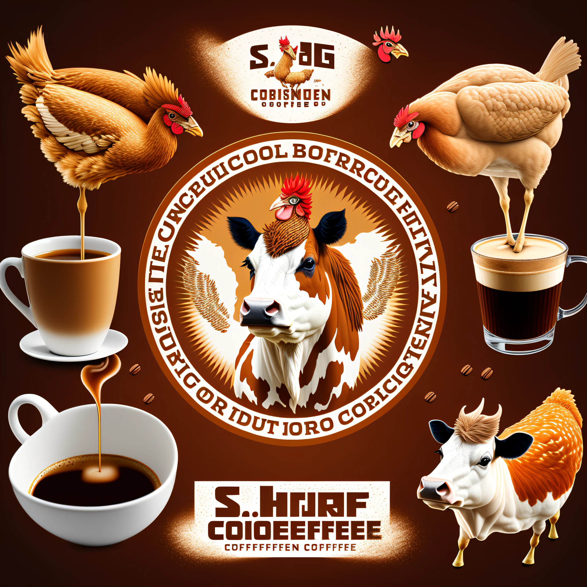 Cow, chicken, horse, bird, coffee, logo --auto --s2