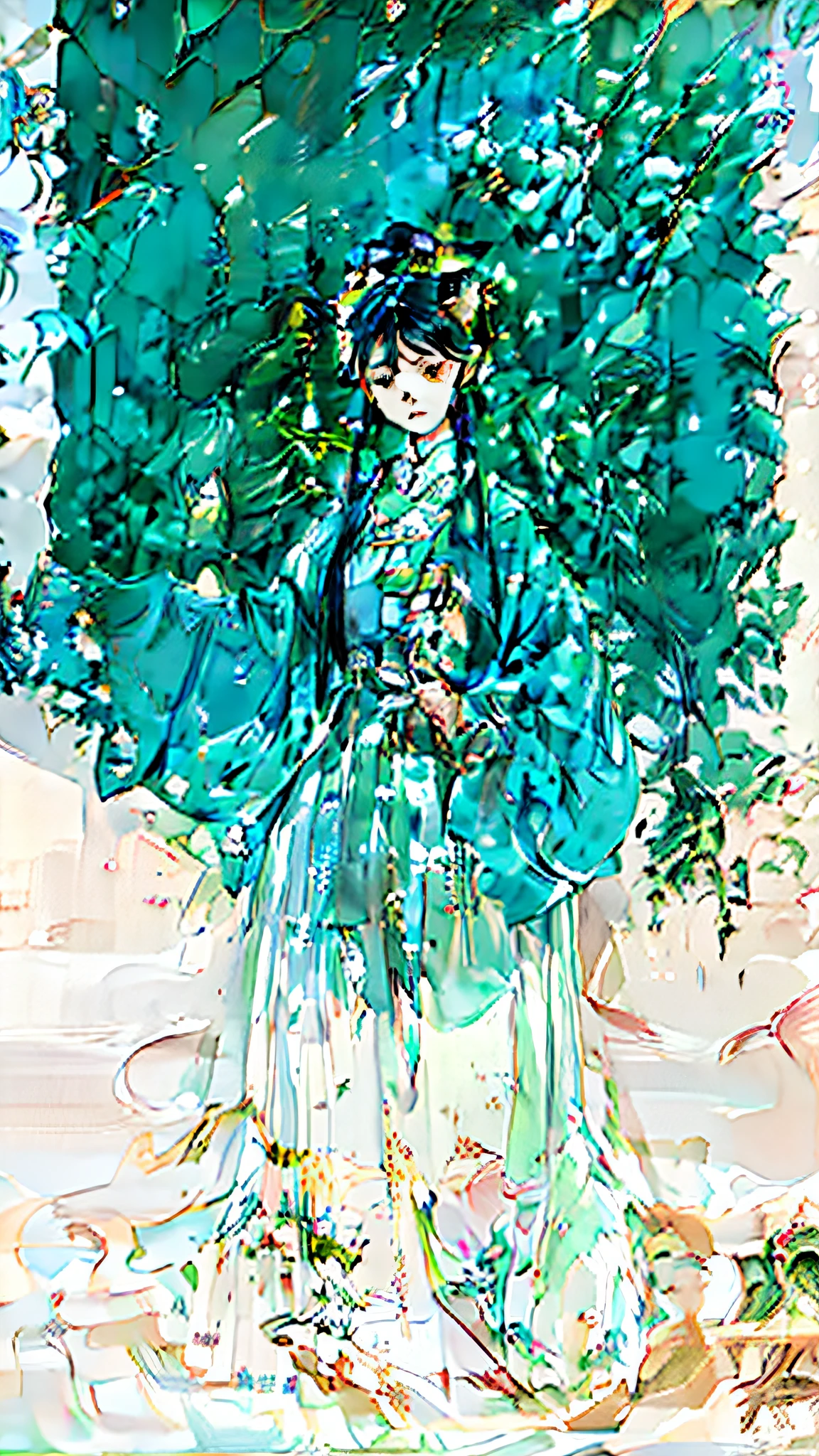 there is a green and white poster with a green ribbon, 王琛, 千 葉 雄 大, jia, by Yi Jaegwan, 中 元 节, cover, o - yoroi, by Xi Gang, qiangshu, by Ma Yuanyu, by Gao Cen