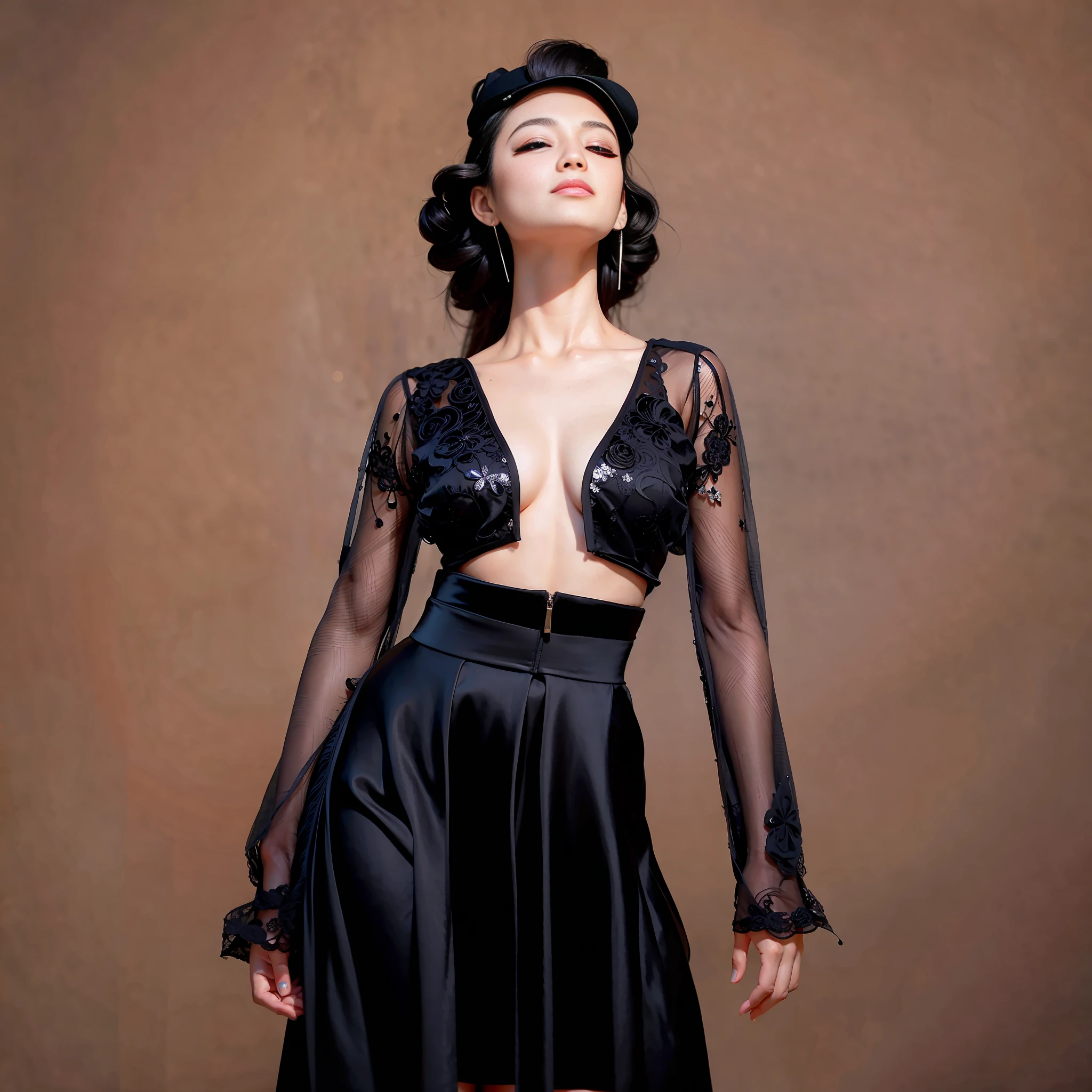 arafed woman in a black dress posing for a picture, gorgeous chinese model, gorgeous young korean woman, attractive pose, cute seductive smile, she is wearing a black dress, ruan cute vtuber, instagram model, smiling seductively, she expressing joy, sexy dress, 2 4 year old female model, wearing a tight black dress, sexy pose