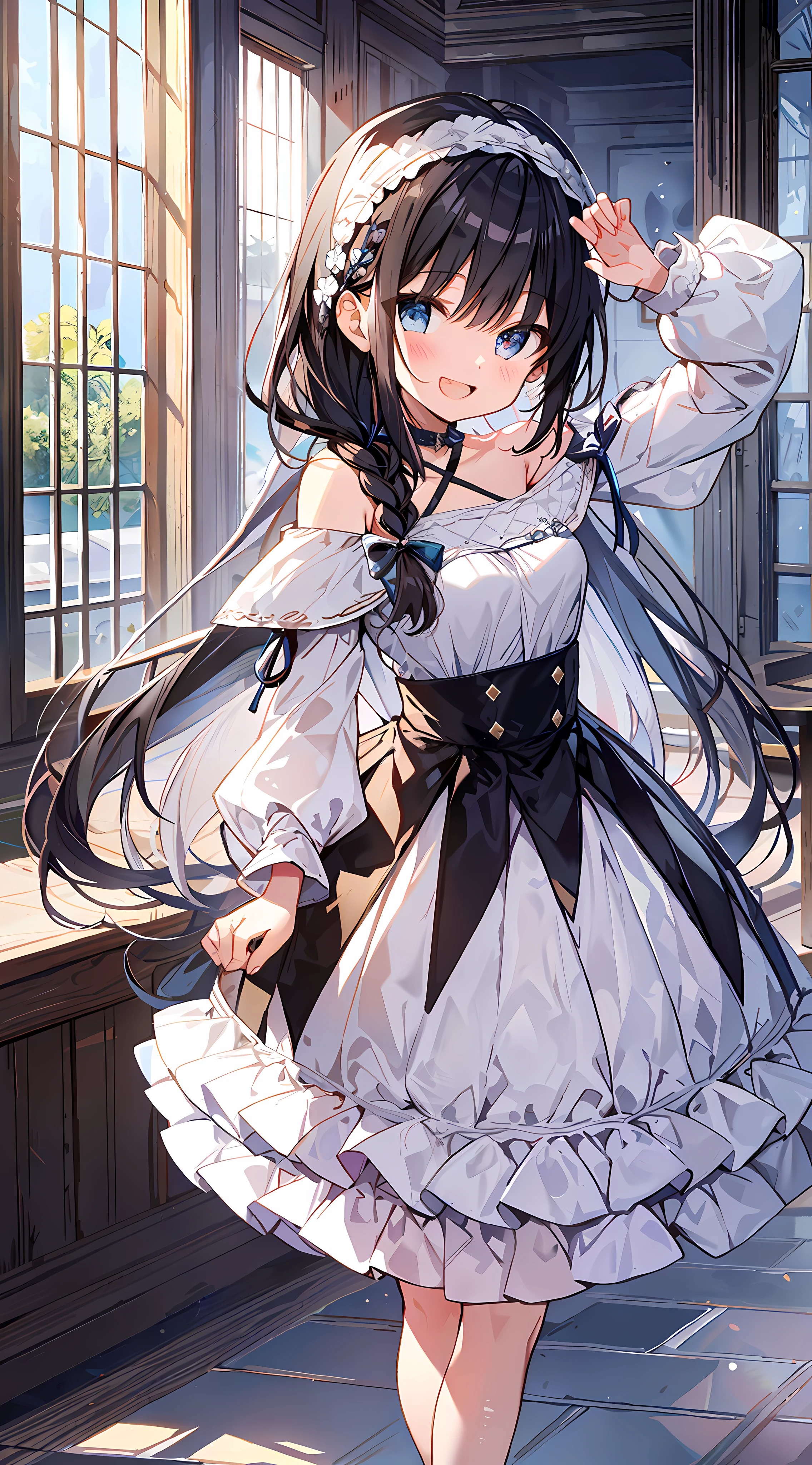 Anime girl in a white dress with a black bow - SeaArt AI