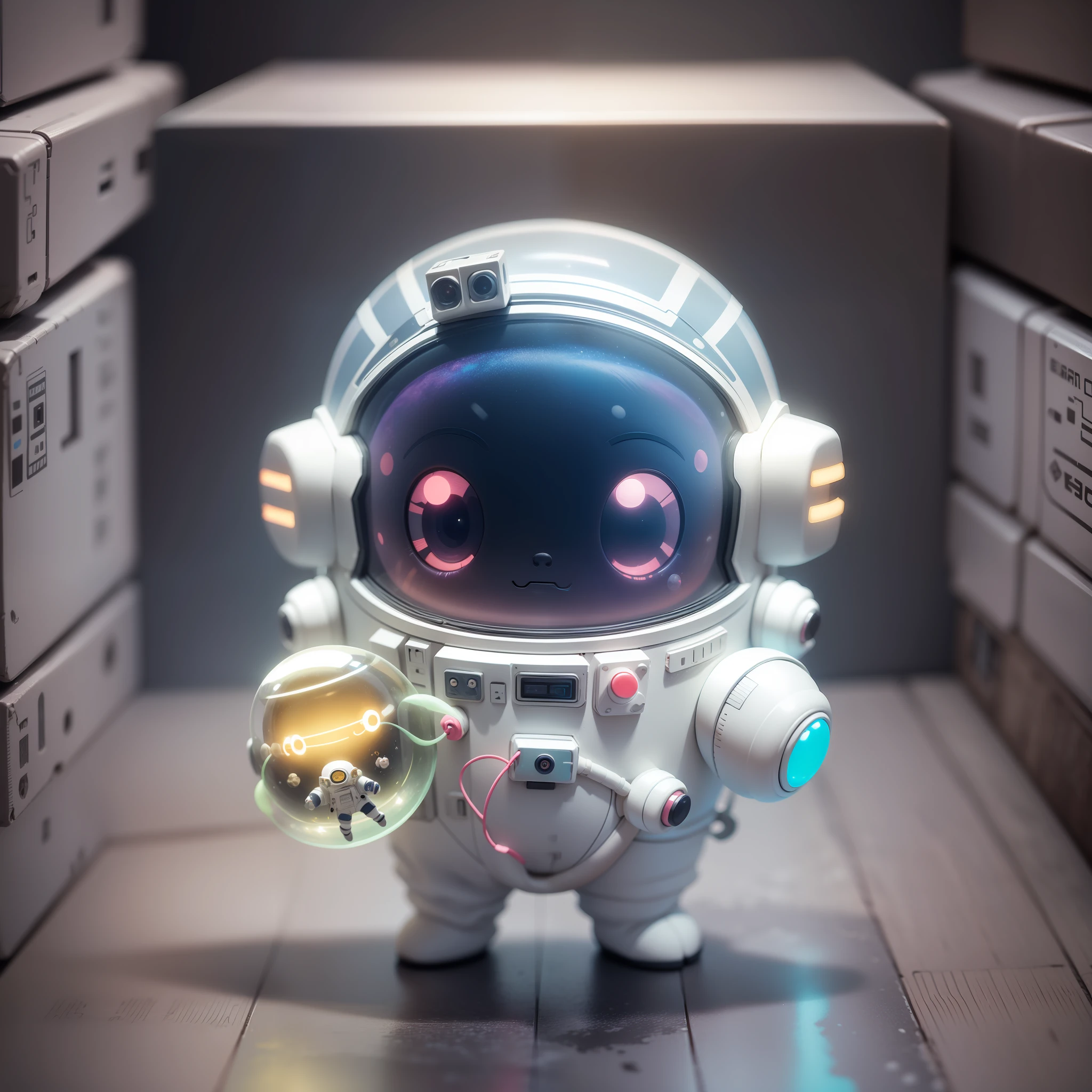 Super Cute SCP Foundation Little Monster Head, Full Body 3D Drawing, 1 Cute C4D, Pop Matt Blind Box, Glow Bubble, Toy, Solid Color Background, Chibi, Fluorescent Translucency, Emitter, Kawaii, (((Astronaut, Space Suit))), Reference Sheet, POP Mart Blind Box, Pixar, Intricate Details, 3D Rendering, Blender, OC Renderer, Fol Body Reference Sheet, Dribble, High details, 8k, studio lighting, loli, petite, child, chibi, standard definition characters: 1.1, magic space warehouse background