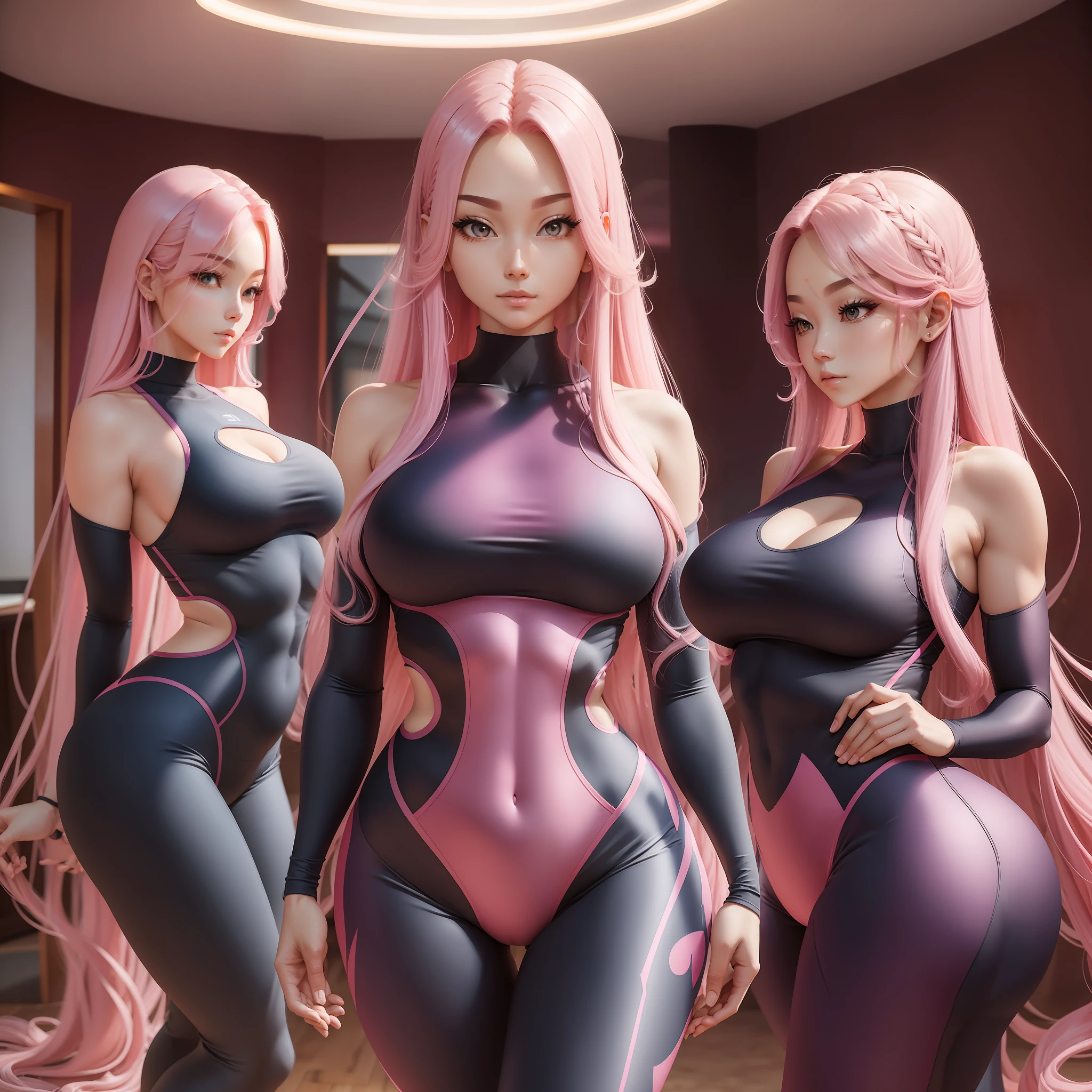 Ultra-thin yoga suit, standing waist, long pink hair, full of flesh and plump body --auto --s2