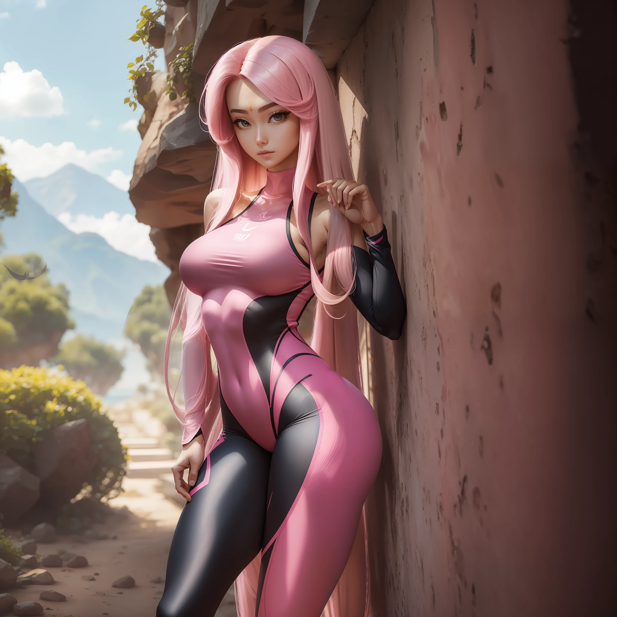 Ultra-thin yoga suit, standing waist, long pink hair, full of flesh and plump body --auto --s2