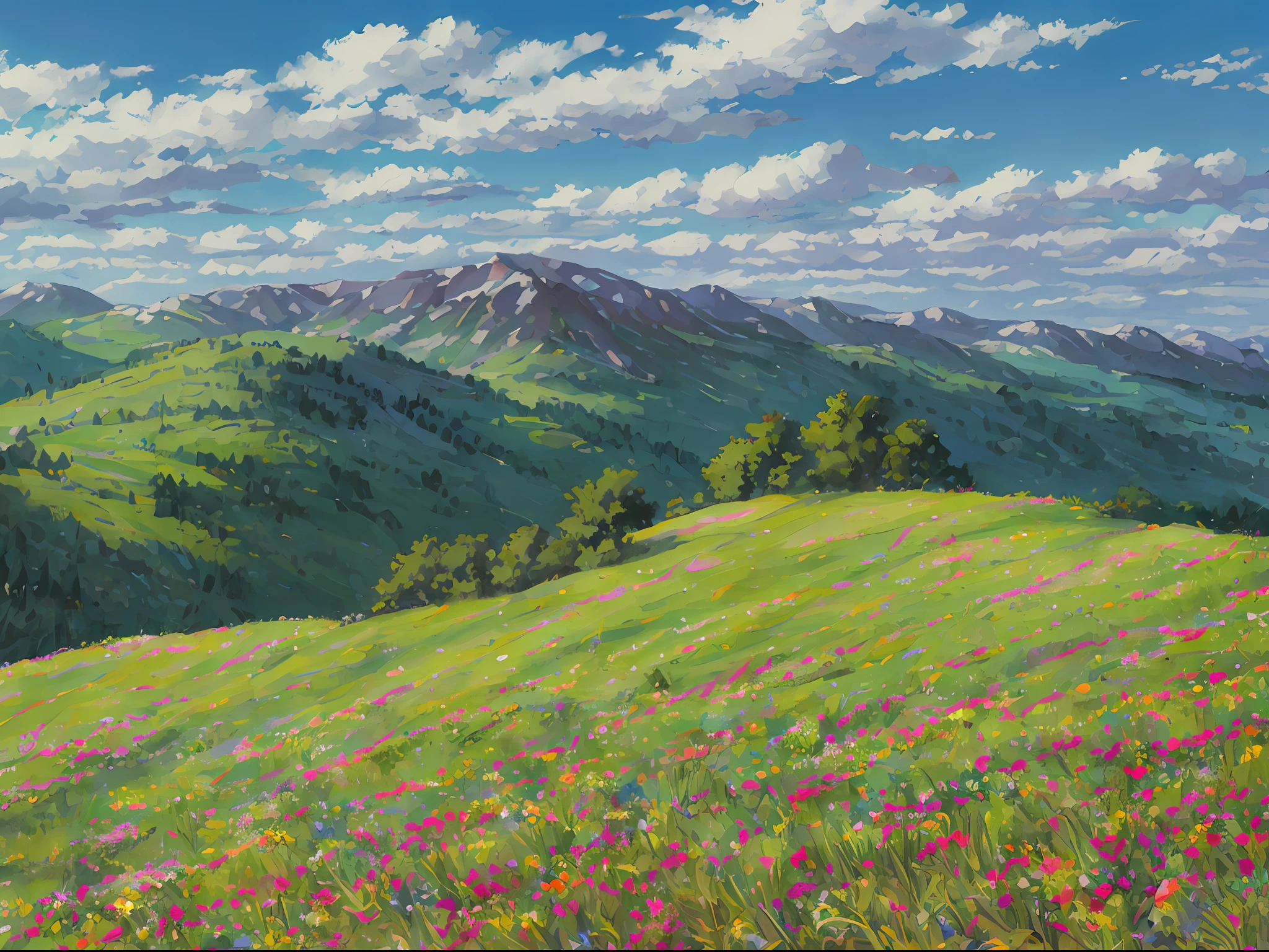 A hillside in the near view, white background, overlook,