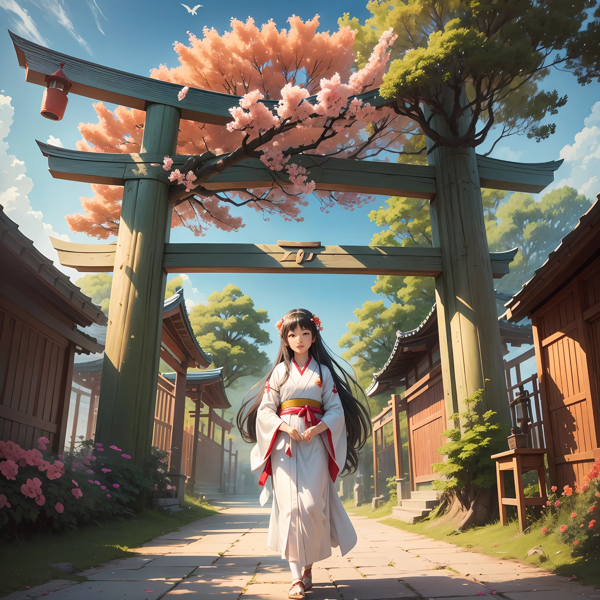 A torii gate towers over the beautiful sky that spreads out at the end of the sky. In front of the torii gate, bright red higan flowers bloom, and their beauty catches the eye. Bright petals sway in the wind, creating a fantastic sight.
And in front of the torii gate, a girl dressed in a white kimono is standing. Her hair is long and flutters gracefully in the wind. Her eyes are deep and clear and full of transparency. There is a divine aura floating around her, and you can tell at a glance that she is special.
The girl is silently staring at Higanka. In her hand is a single higan flower, captivated by its beauty. She smiles sweetly with her thoughts for flowers. His smile is gentle and warm, and has the power to heal the hearts of those who see it.
Around her, the singing of birds echoes, and you can feel the breath of nature. This place at the end of the sky is a reminder of the connection to nature that people often forget. The girl respects the workings of nature and plays a role in conveying its importance to people.
Her presence is mysterious, yet brings a gentle enveloping peace. Those who stand before her can receive blessings and healing from her. The figure of the girl creates a beautiful spectacle in which purity and grace are harmonious, and you feel that there is a divine energy in this place.
Standing in front of the torii gate, a girl in a white kimono brings blessings and peace to people in this special place at the end of the sky. Her gentle smile and the beauty of Higanbana touch the heart, touching and healing the souls of visitors. --auto --s2