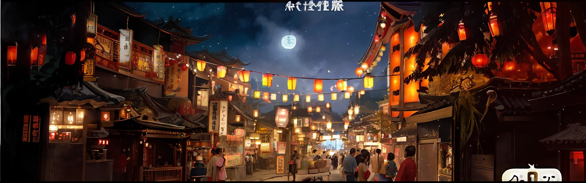 arafed image of a street with lanterns and people walking down it, summer festival night, dreamy chinese town, beautiful render of tang dynasty, けもの, from china, full - view, japanese town, nighttime, dreamland of chinese, 1 0 0 1 night, chinese style, trending on cgstation, evening lanterns
