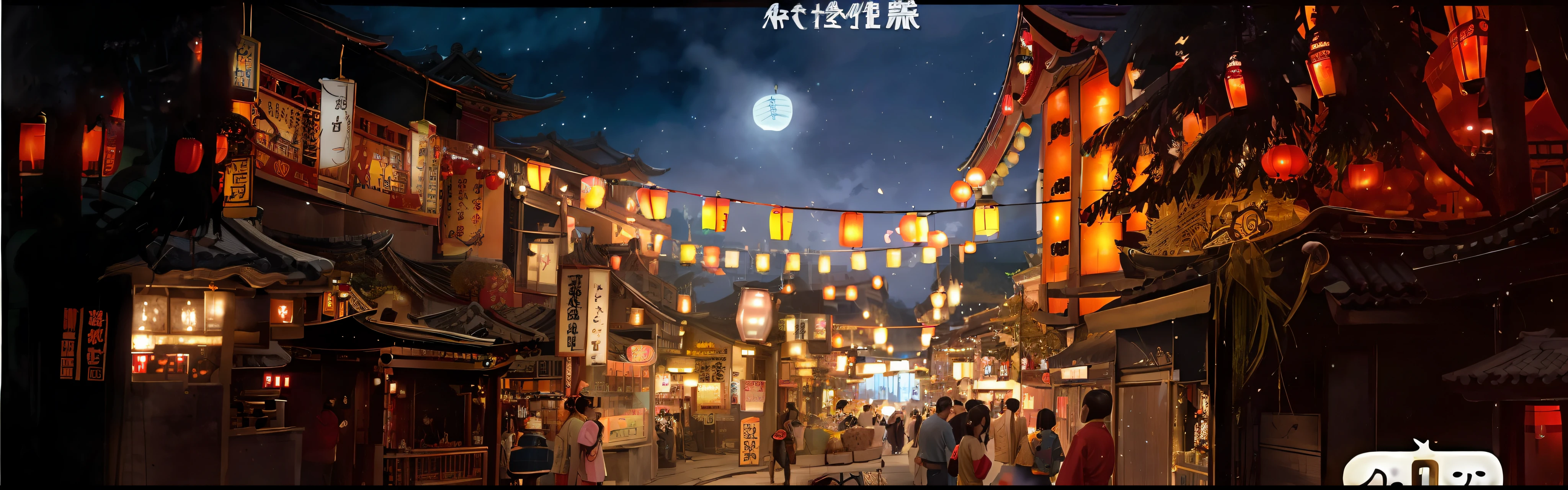 arafed image of a street with lanterns and people walking down it, summer festival night, dreamy chinese town, beautiful render of tang dynasty, けもの, from china, full - view, japanese town, nighttime, dreamland of chinese, 1 0 0 1 night, chinese style, trending on cgstation, evening lanterns