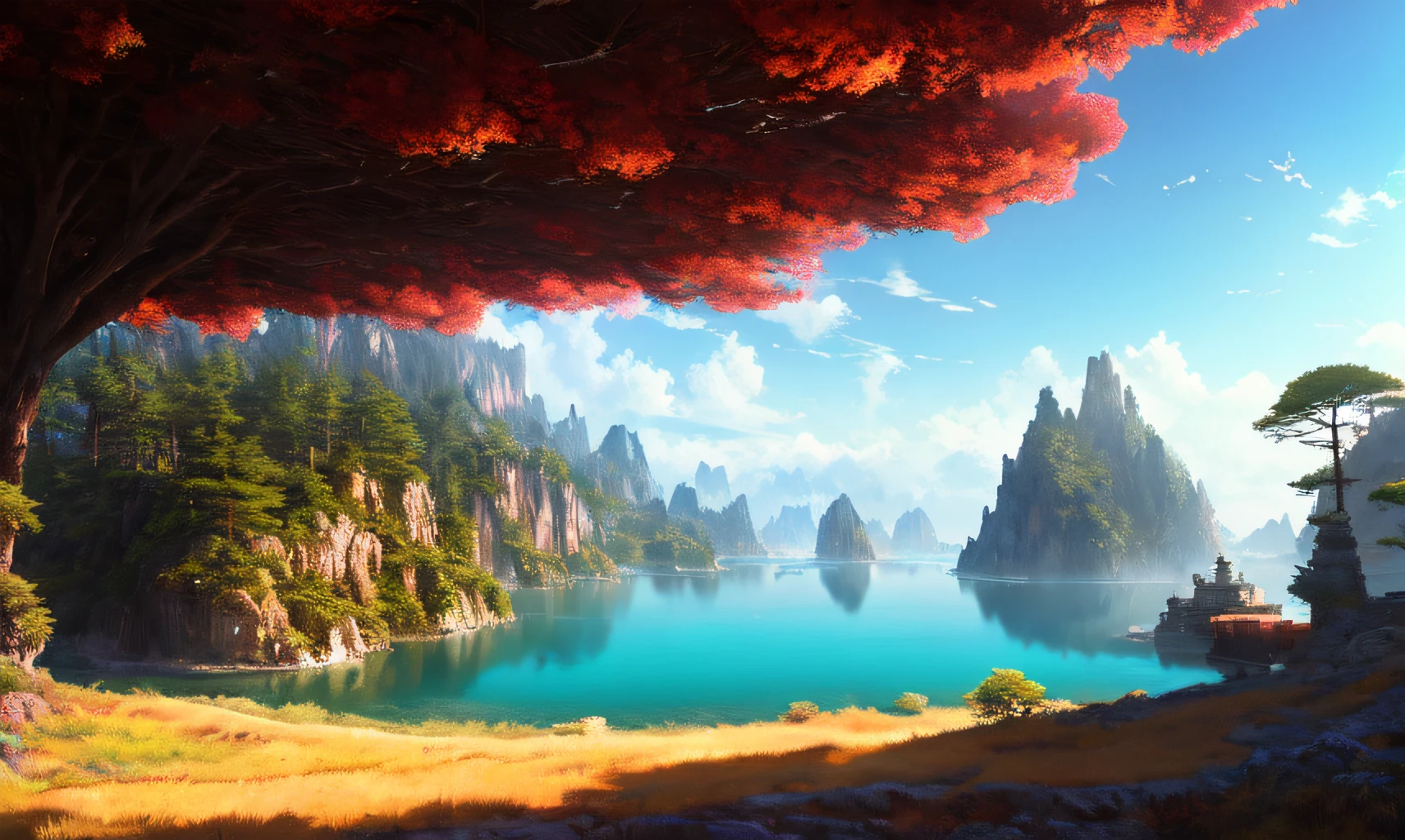 A world of fire, atmospheric, hyper realistic, 8k, epic composition, cinematic, octane render, artstation landscape vista photography by Carr Clifton & Galen Rowell, 16K resolution, Landscape veduta photo by Dustin Lefevre & tdraw, 8k resolution, detailed landscape painting by Ivan Shishkin, DeviantArt, Flickr, rendered in Enscape, Miyazaki, Nausicaa Ghibli, 4k detailed post processing, artstation, rendering by octane, unreal engine