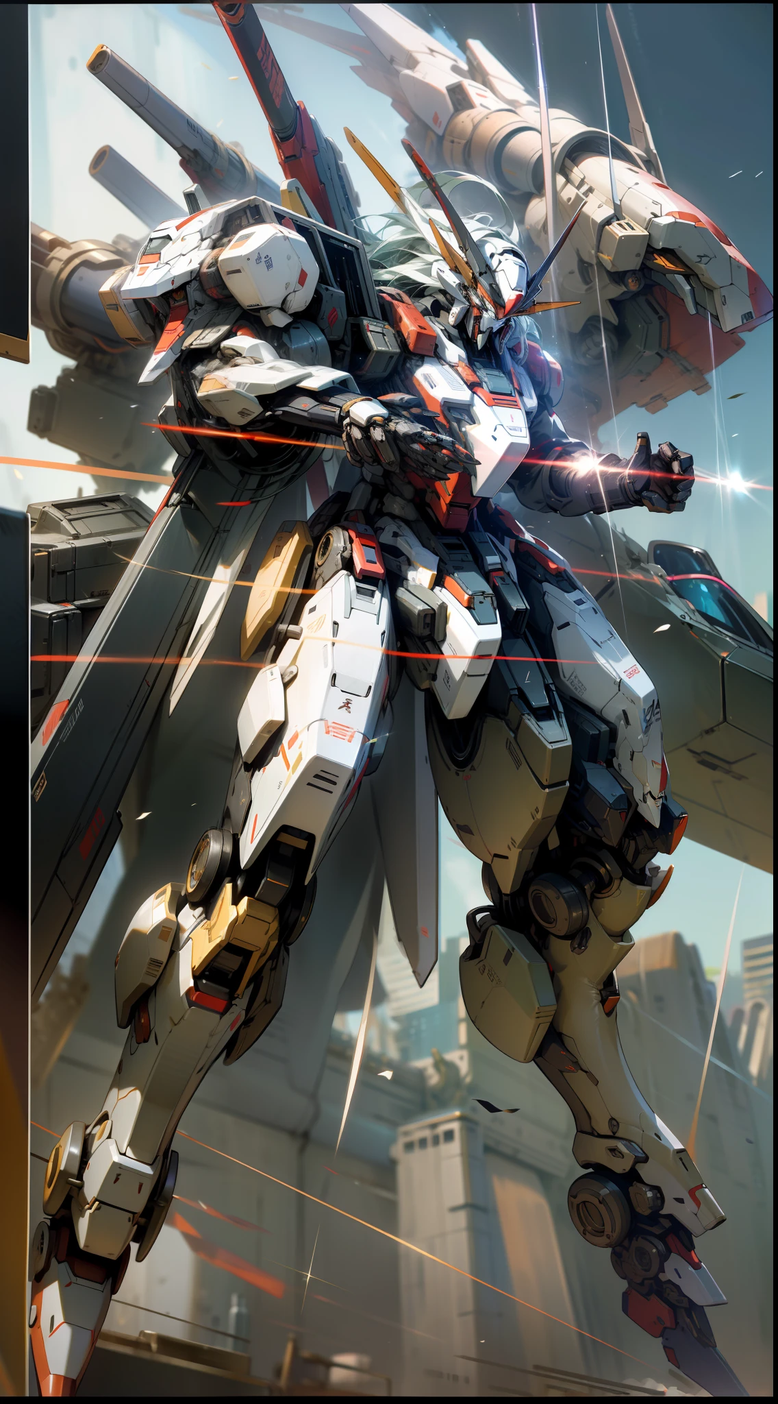 Surrealism, Ray Tracing, Photorealistic, UHD, High Detail, 32k, Best Quality, Textured Skin, Gundam Mecha, Flight, Funnel, Mecha Ship, Masterpiece, Best Quality, Mecha, Unmanned, (Full Body), (Black Mecha: 1.8), (Axisymmetric: 1.4), (HDR), (Movie Light: 1.1), White Eyes, Cool, Science Fiction, Fire, Universe, oversized shield, mecha man overlooking the background of the earth, with laser cannon beams, wars, conflicts, weapons in hand (has a huge weapon: 1.5),