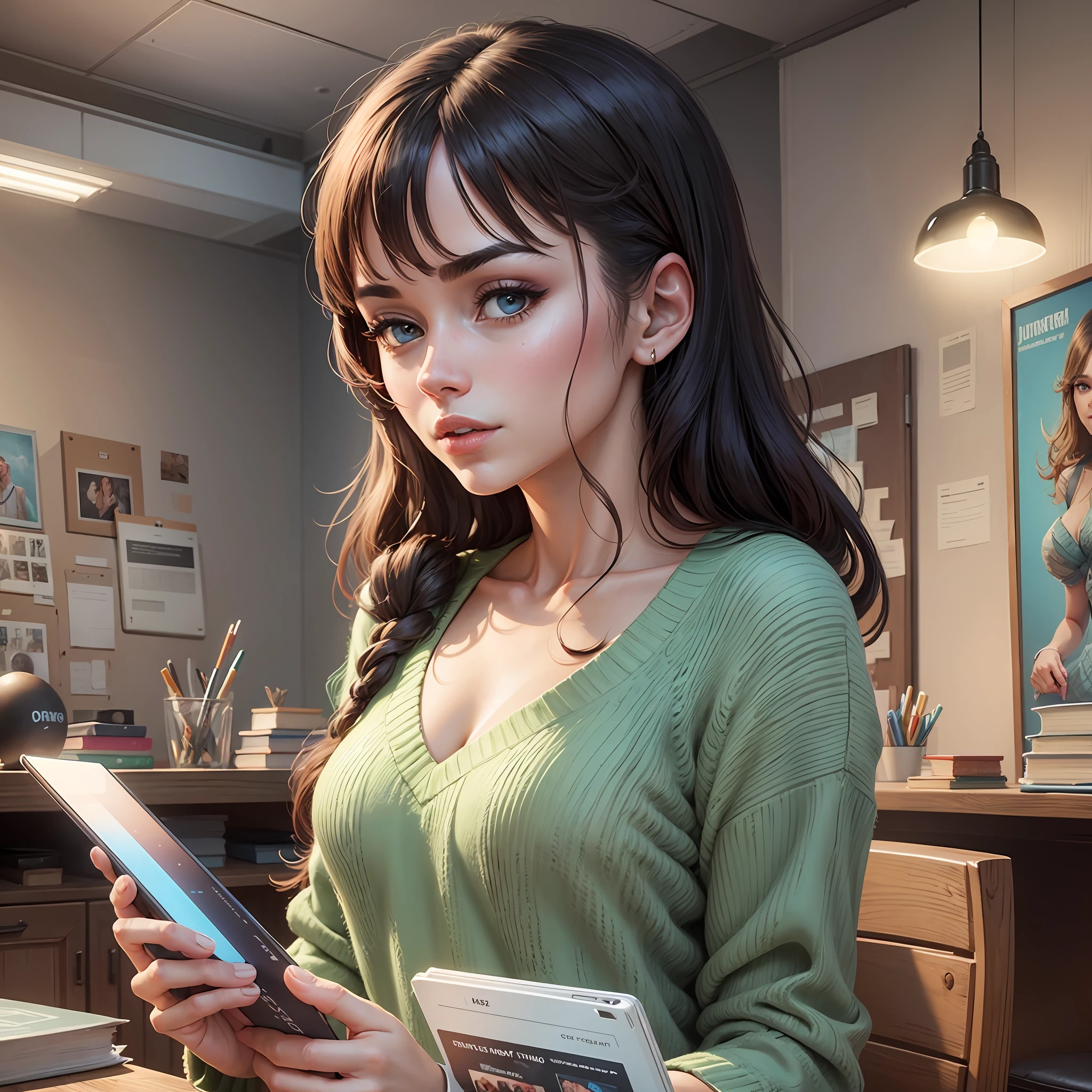 woman holding an ebook impressed --auto --s2