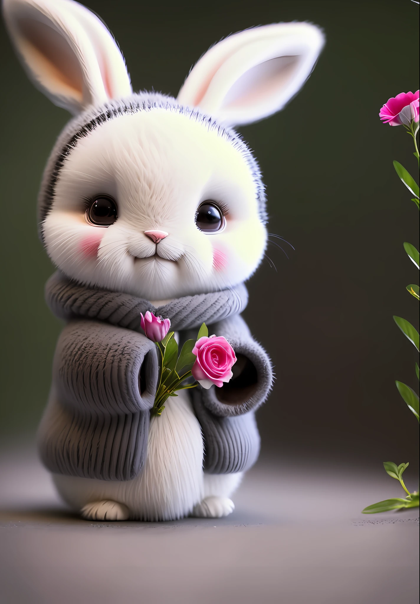 bunny, blur, bunny, flower, nature, no_humans, depth of field, to8contrast style, DARK_Glam, wearing DRK_Glam, deep shadows, (dark: 1.4), (8k, RAW photo, best quality, masterpiece: 1.2)