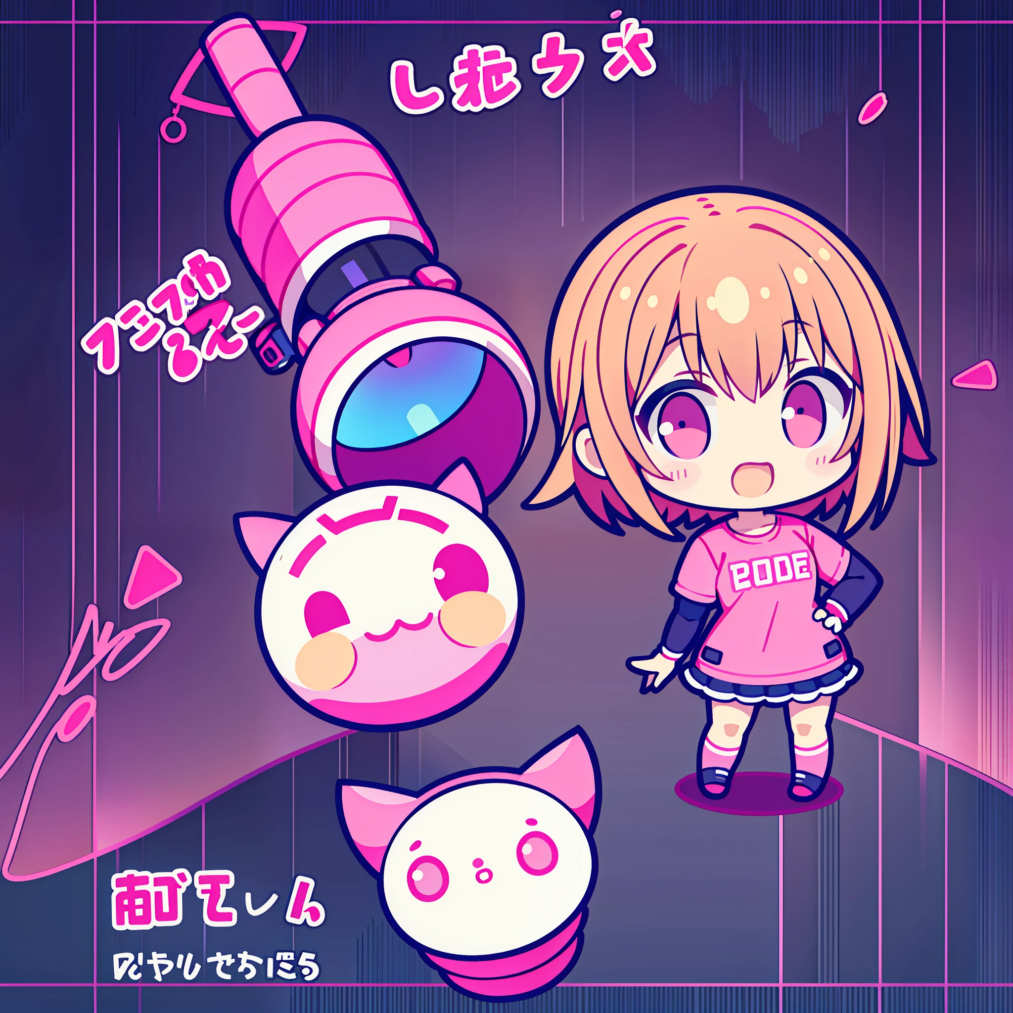 Pink Phone 3 Balls Girl Electronic Program Robot Web Avatar Chibi Character 1 Talk Letters T on T-shirt
