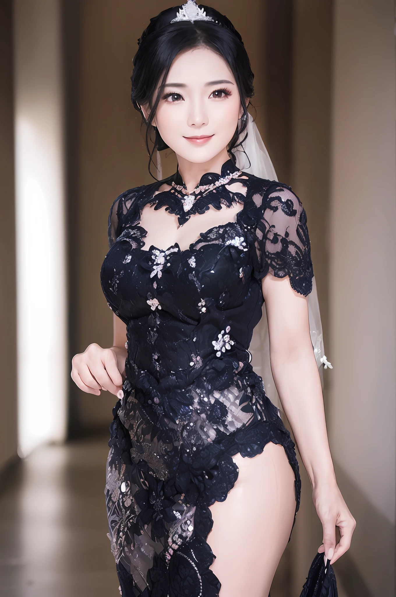 ((A mature woman at wedding)),((wearing a kebaya: 3)). 40k, photography, masterpiece, best quality, dark grey background, ((mature women)), perfect face, ((1girl gorgeous light black hair)). a beautiful japanese woman with white skin, Ultra-detailed face, Detailed eyes, smile, long legs, daytime --s2