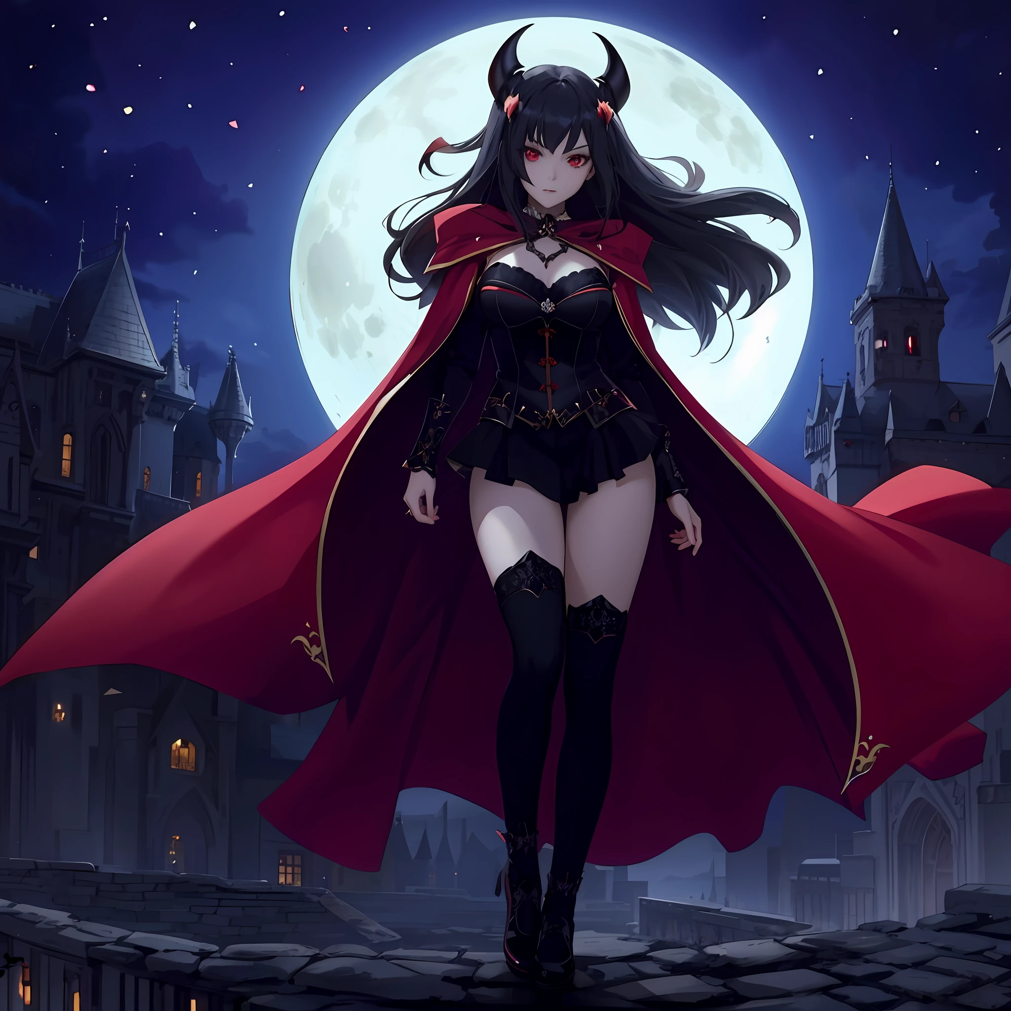 anime girl in a red cape and black dress standing on a stone walkway, demon anime girl, beautiful vampire queen, extremely detailed artgerm, gothic maiden anime girl, vampire girl, beautiful elegant demon queen, vampire queen, beautiful succubus, beautiful vampire female queen, style artgerm, succubus | medieval, ! dream artgerm, fashionable dark witch