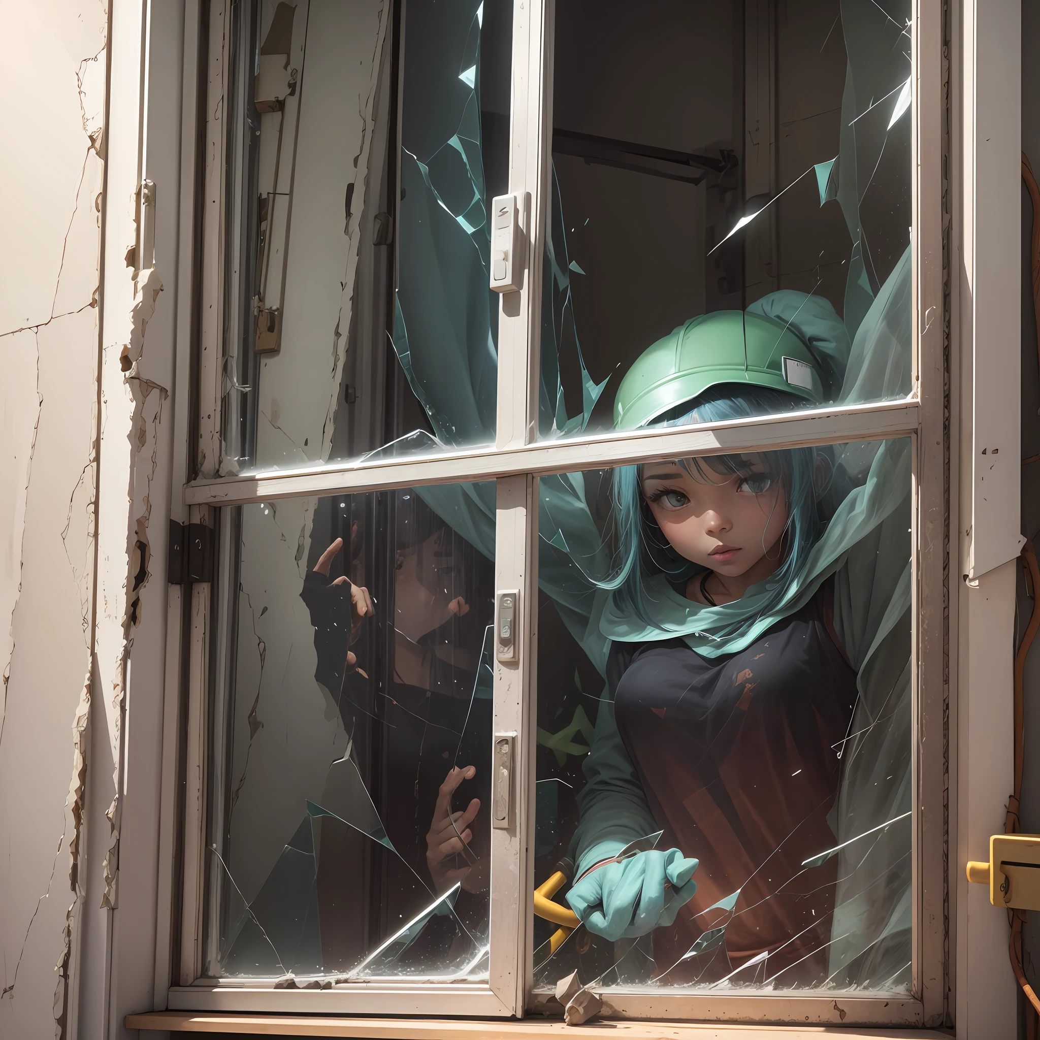 uju at the work of an electrician, with the window with broken glass --auto --s2