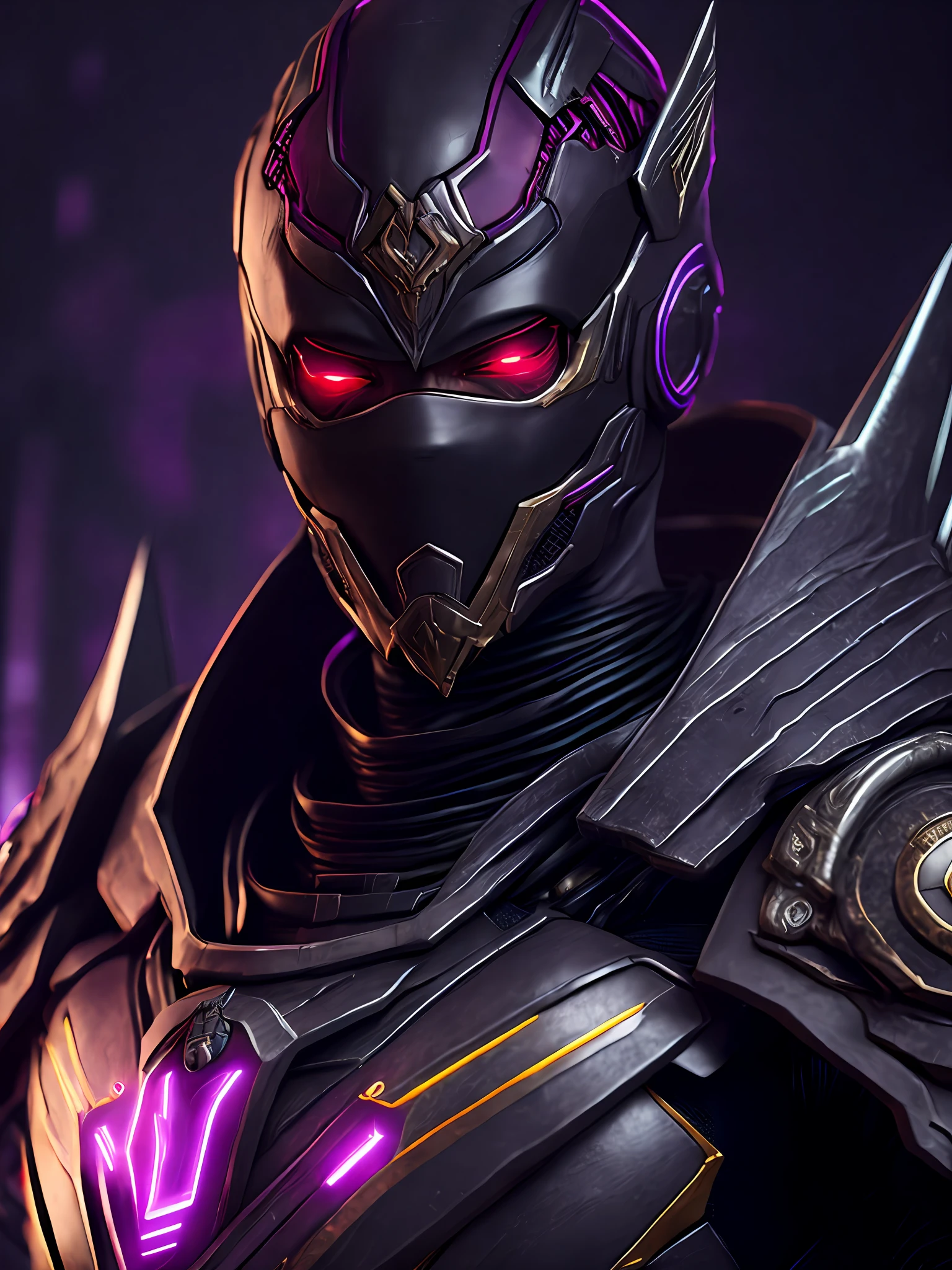 Portrait, Zombie Black Ranger from Power Rangers, biomechanical, complex robot, full growth, hyperrealistic, insane small details, extremely clean lines, cyberpunk aesthetic, masterpiece featured on Zbrush Central, gothic brutalist cathedral, cyberpunk, award-winning photo, bokeh, neon lights, cybernetic limb