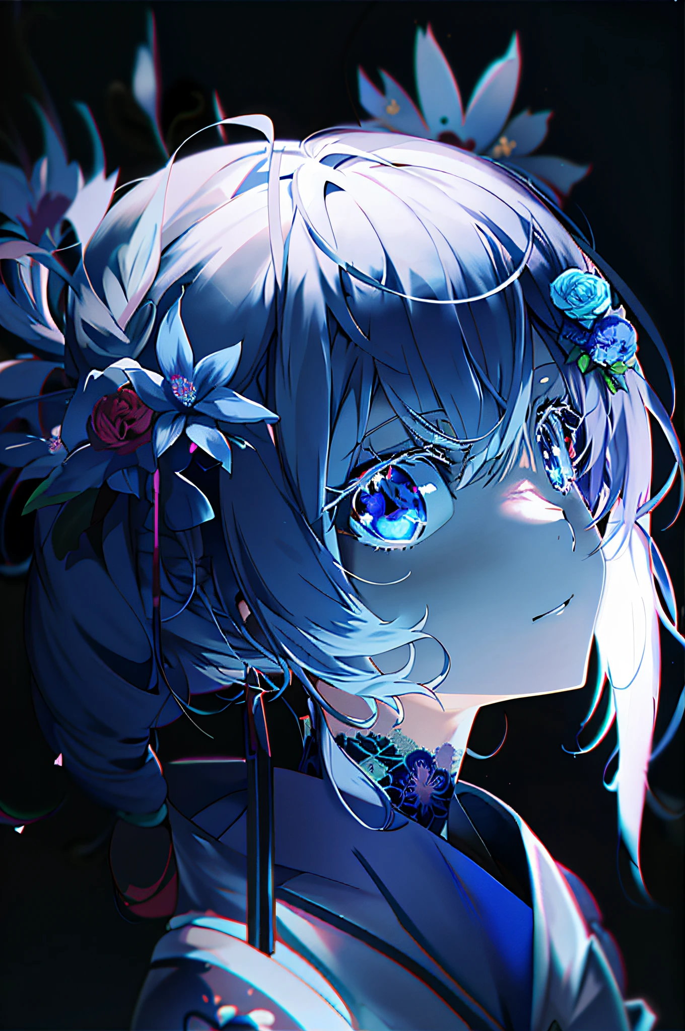 anime girl with blue eyes and flowers in her hair, detailed digital anime art, anime style 4 k, digital art on pixiv, anime art wallpaper 4k, anime art wallpaper 4 k, beautiful anime portrait, digital anime art, detailed anime art, [ 4 k digital art ]!!, anime art wallpaper 8 k, luminescent blue eyes