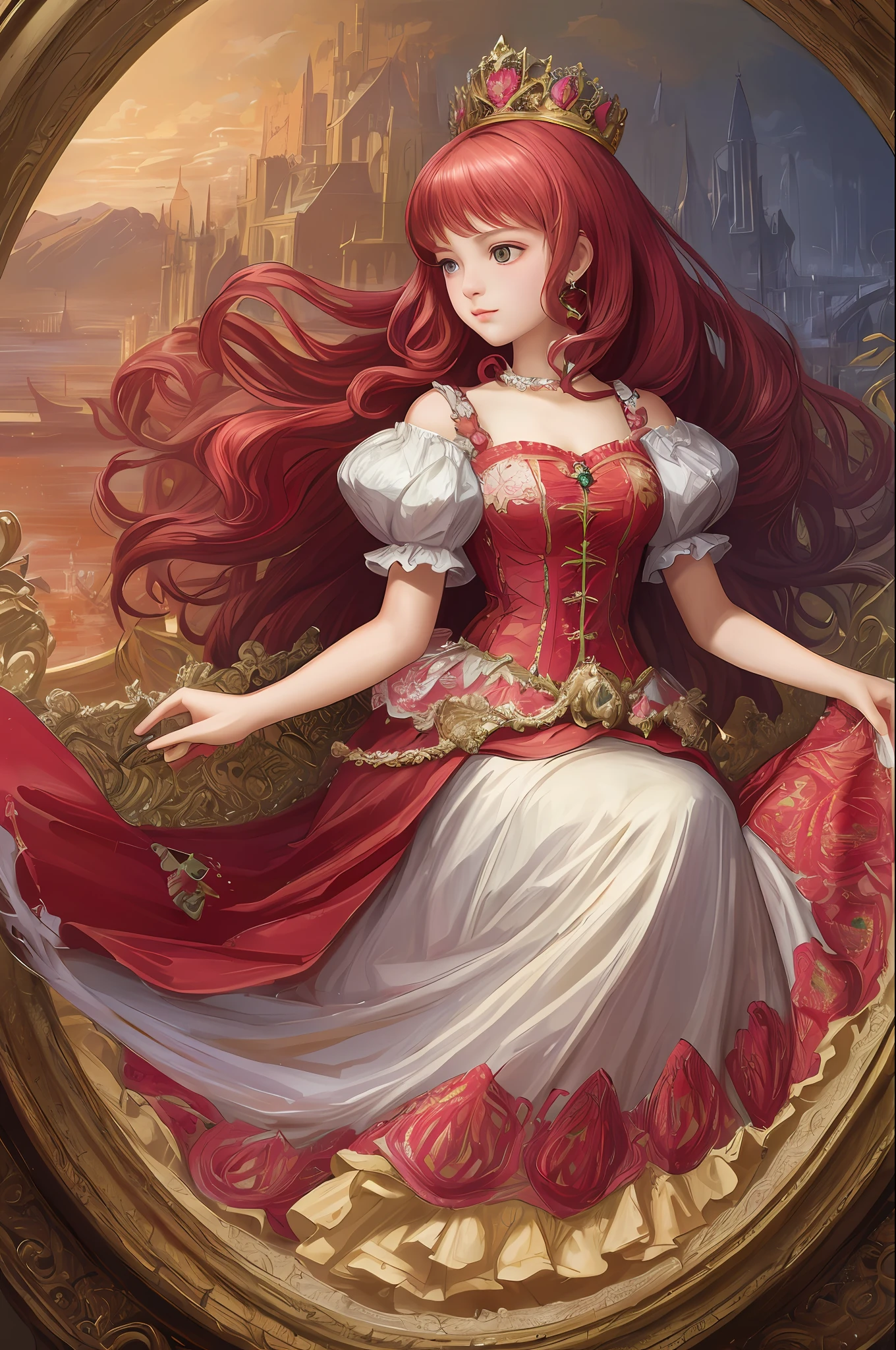 ( Absurd , High quality , ultra detailed, masterpiece, concept art, smooth, highly detailed artwork, hyper realistic painting ) princess strawberry shortcake, whole body , Romantic , Vivid