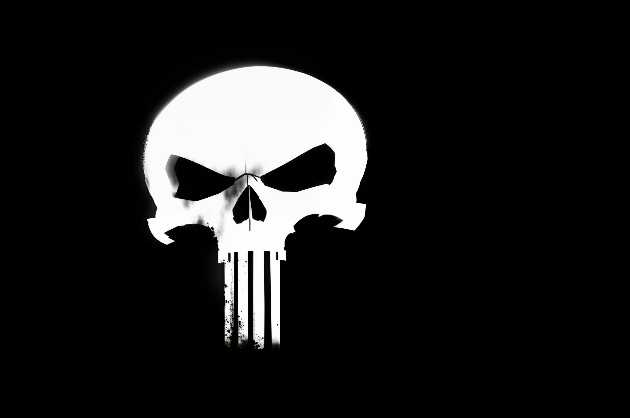 a white skull on a black background with a black background, punisher, skull, minimal black skull warpaint, skullish, [epic, skull like, ((skull)), skull paint, elon musk as punisher, fan art, [ moist, boris johnson as punisher, custom, morning shot, of spiked gears of war skulls, with a black background, amazing