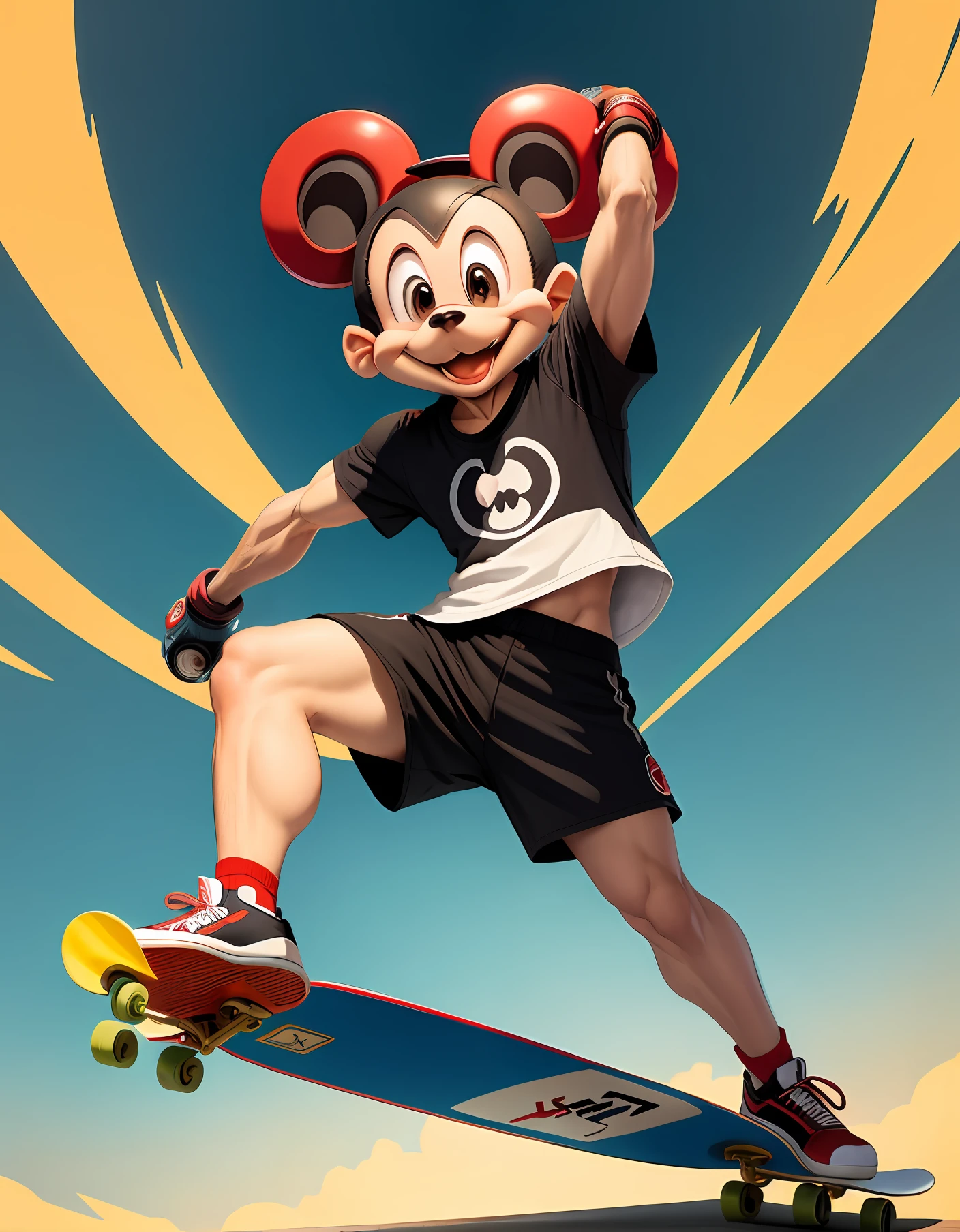 Mikey mouse skateboarder with strong arms