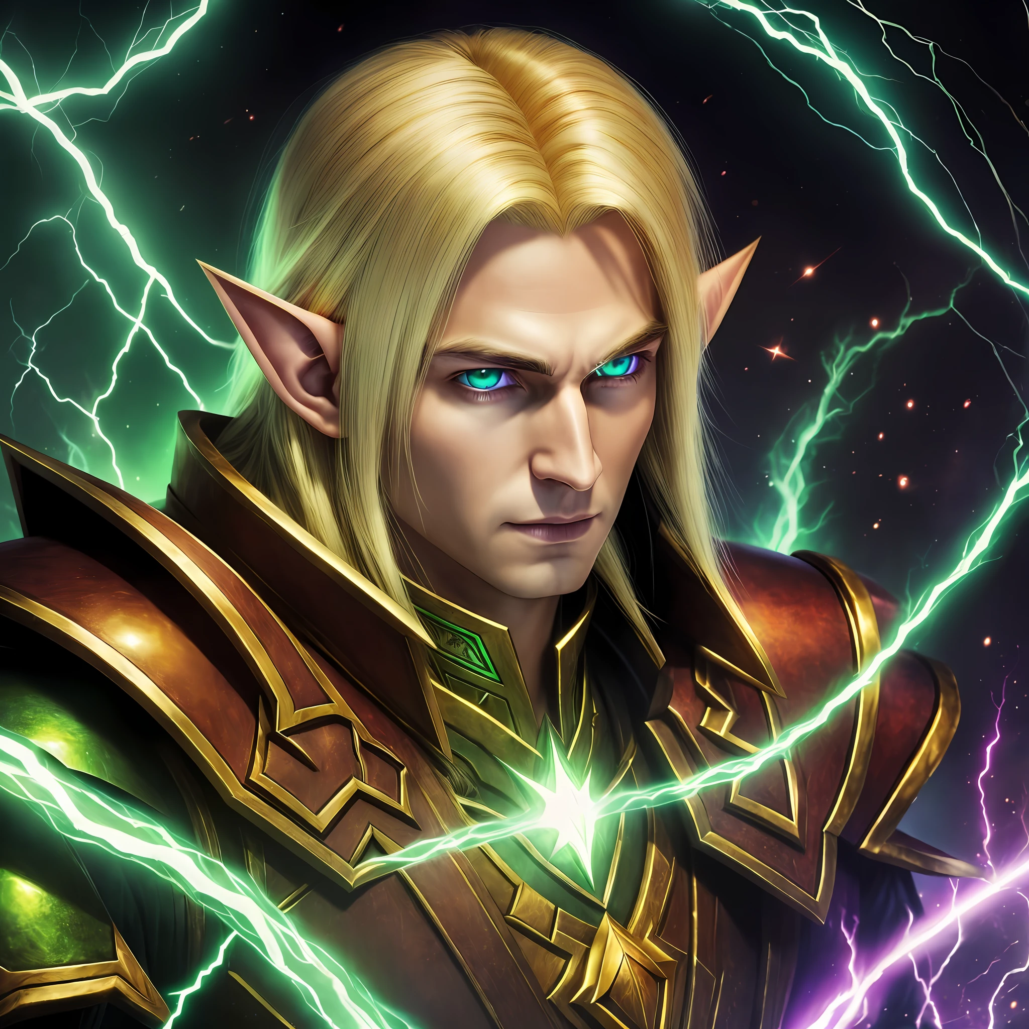 ((best quality)), ((masterpiece)), (detailed),
1 male elf, electricity, energy, bright, bright eyes, green eyes, lightning, magic, pointy ears, yellow hair, Kael'Thas, Warcraft, vampire, 8k, warm light