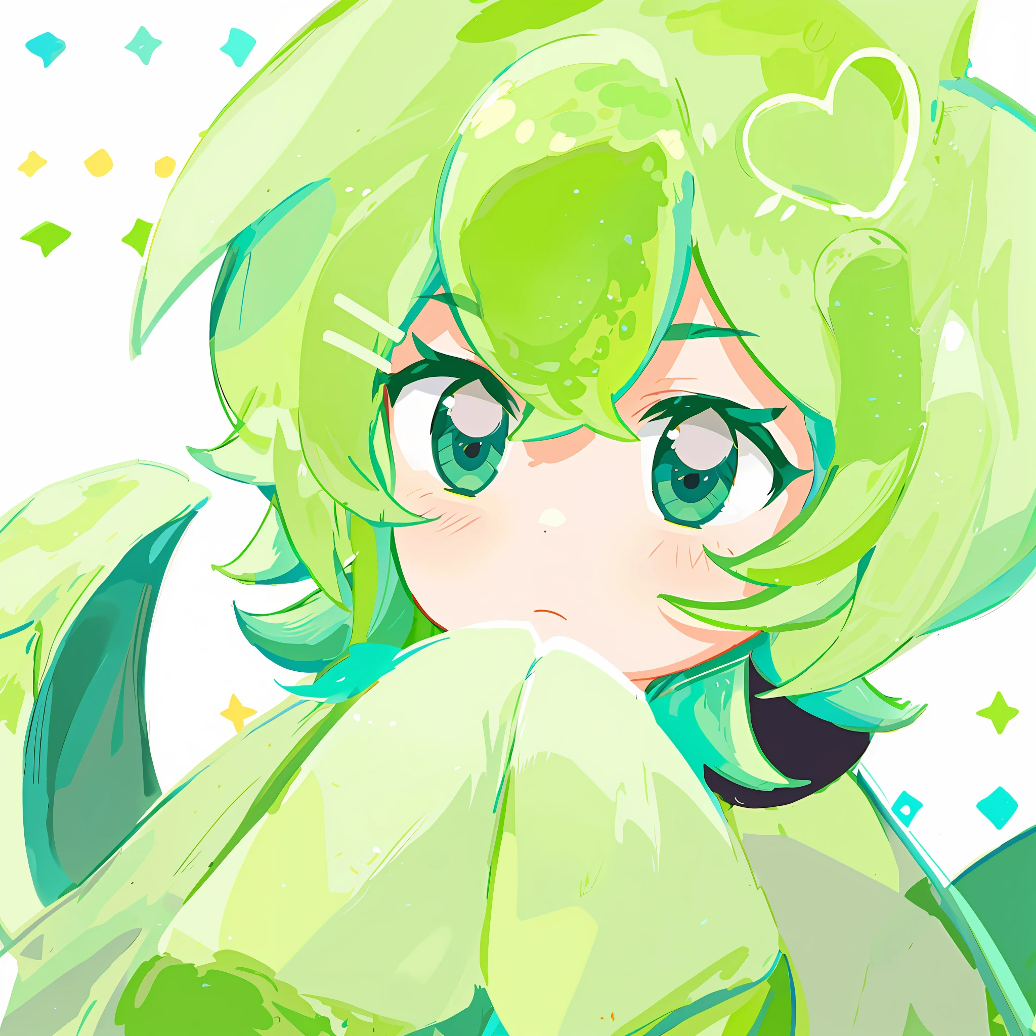 Japanese, little boy, two-dimensional, green hair, green eyes, octopus tail, pixiv style