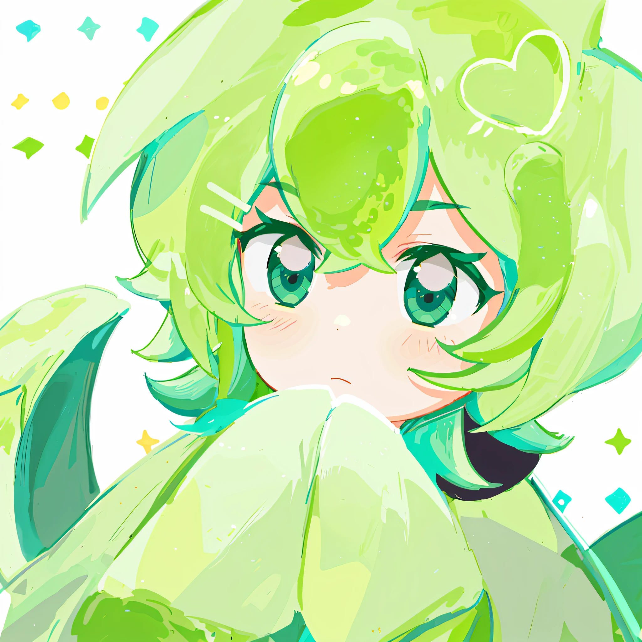 Japanese, little boy, two-dimensional, green hair, green eyes, octopus tail, pixiv style