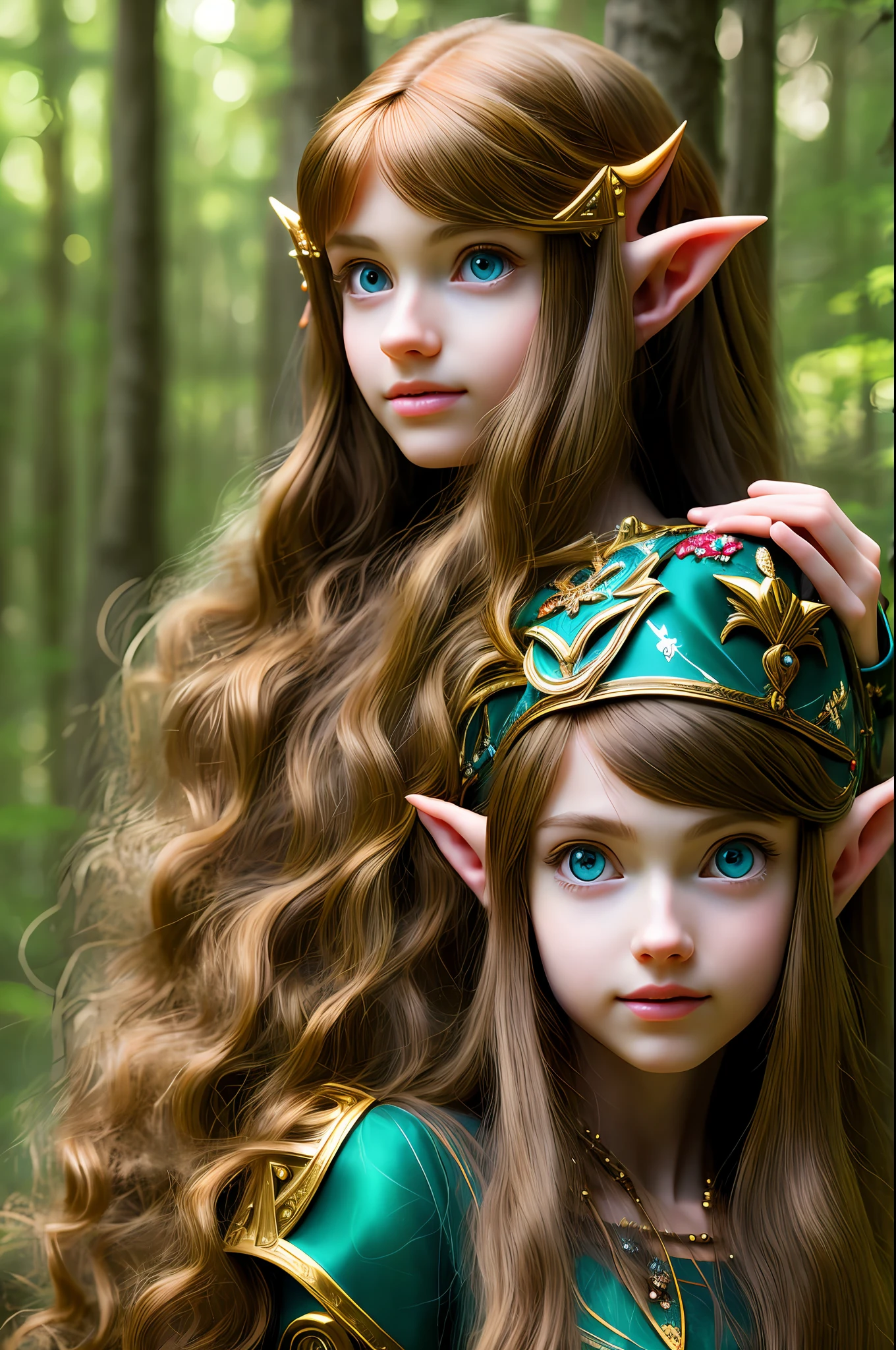 (best quality, masterpiece1.2), (detailed eye:1.2), intricate detail, depth of field, 1girl, standing, upper body, princess zelda, long hair, forest, looking at viewer,