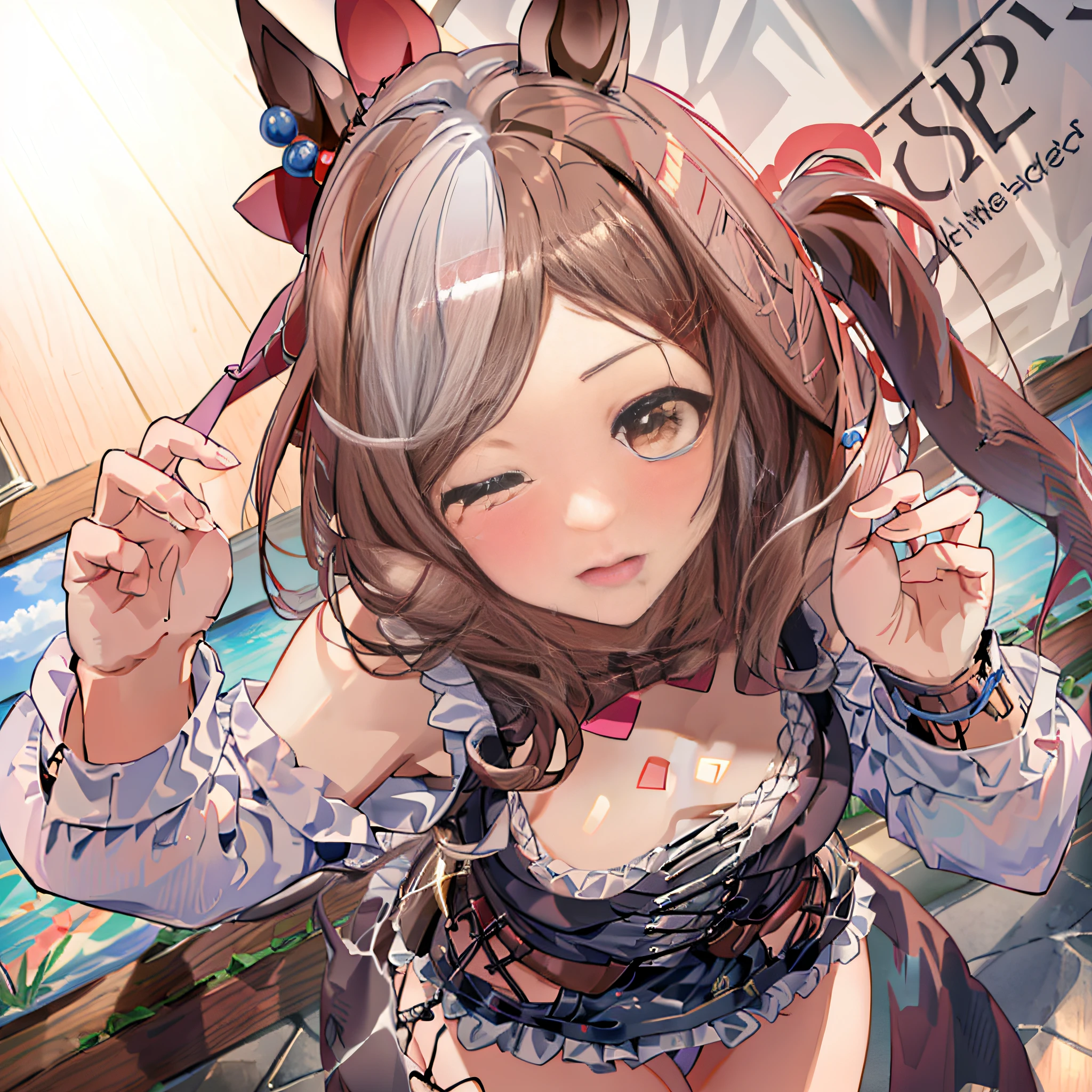 ((Masterpiece, top quality)), Machikane Tanhuiza, Only One, Underwear, Crawling on All Fours, Horse Ears, Horse Girl, Brown Hair, long_hair, Twin Tails, red_eyes, Slit Pupils, Tiara, very_long_hair, Epalutetes, hair_intakes, long_sleeves, Thighs, Underbust, center_frills, puffy_ sleeves, skirts, dresses, (stadium) (best quality, 8k, 32k, masterpiece, NSFW, UHD: 1.2))), pictures of cute Japan women, perfectly cute girl, one girl, men, delicate smooth skin, realistic skin, perfect and beautiful face, perfect cute face, (POV, view from above: 1.2), big, (light black underwear, wet, beautiful nipple slip: 1.4)), ((transparent white micro bikini, string micro bikini, areola protruding from bra)), shiny skin, beauty waist constriction, masterpiece, highest quality, high resolution, solo, small, indoor, misaligned underwear, semi-defalling clothes, T-back, (reach: 1.2), lying down, from above, arms stretched out and plucked, smile, bed, disheveled flowers transparent underwear, rough breath, sexual expression invitation, Single girl, unhooked underwear, breasts, cleavage, slightly closed eyes, lips, long hair, mouth open, photo_, pink_bra, pink_shorts, realistic, sleeping, wet underwear, (masterpiece), (photorealistic: 1.3), NFSW, super detail, (high detail skin: 1.2), (highest quality: 1.0), (ultra high definition: 1.0), ( Top Quality, 8k, 32k, Masterpiece, UHD: 1.2), ((Leg Spread: 1.6))))), (Dynamic Pose)), Hide Crotch with Hand, Best Quality, Masterpiece, Ultra HD, (Photorealistic: 1.4), Raw Photo, (Girl yawning in bed), (Behind thighs visible))), (POV: 1.7))), slender hips, round breasts, look, ( (NSFW: 1.5)), heavy breathing, troubled eyebrows, upturned eyebrows, ((begging for hugs)), black transparent panties, ((((without bra))))), masterpiece, top quality, high resolution, solo, indoor, white shirt, black skirt, red ribbon, clothes are undressed, bra, panties, lying down, from above, arms outstretched, anger, bed, disheveled clothes, rough breath, sexual expression, masterpiece, best quality, high definition, solo, indoor, see-through, slippery, side tie T-back, lying down, from above, arms extended, anger, bed, disheveled underwear, rough breath, sexual expression, full body, (((((ripped panties, ripped underwear))))), lewd, sexual arousal, see-through swimsuit,, lying in bed, (cleft leg: 1.3), drooling, (crying),