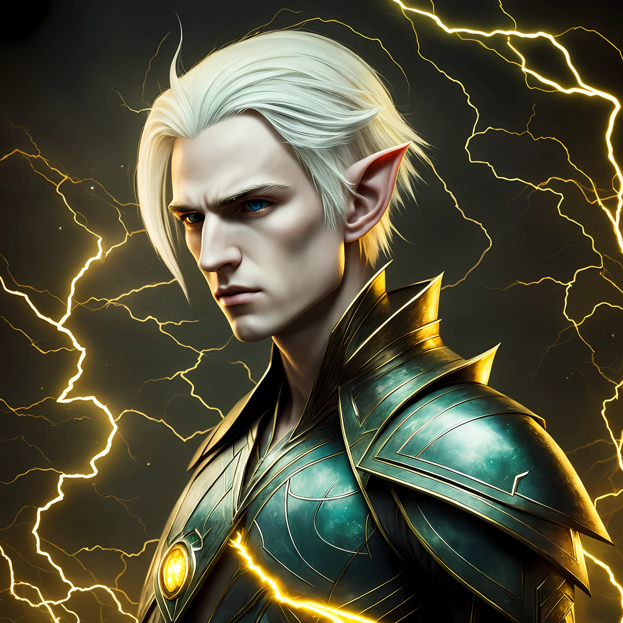 ((best quality)), ((masterpiece)), (detailed),
1 male elf alone, electricity, energy, bright, eyes with bright radioactive energy, pale face and skin, thin, tall, lightning, magic, pointy ears, yellow hair, KaelThas, black mage suit, vampire