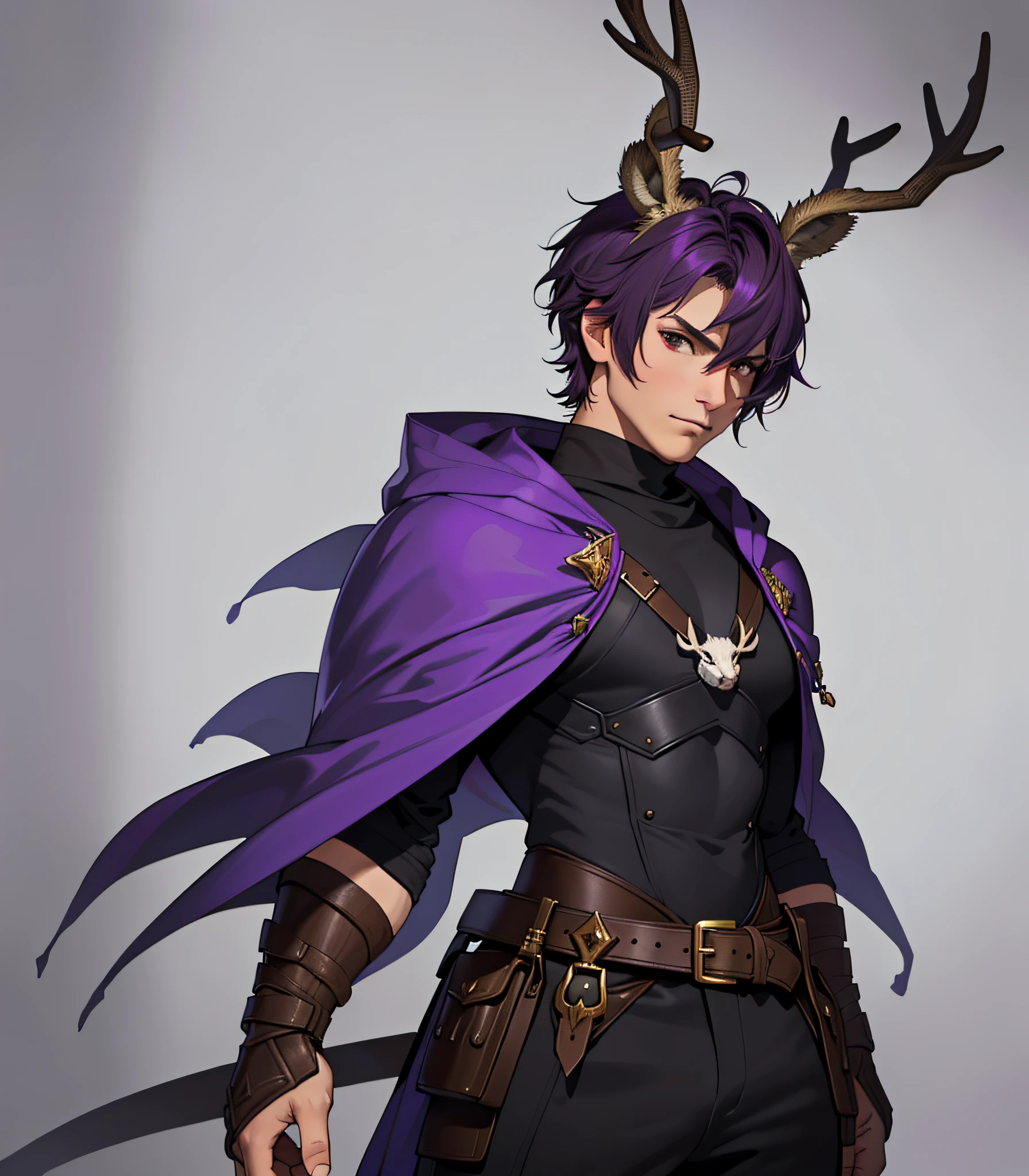 Knight Jackalope, short purple hair, jackalope antlers, dark armor(masterpiece, best quality)