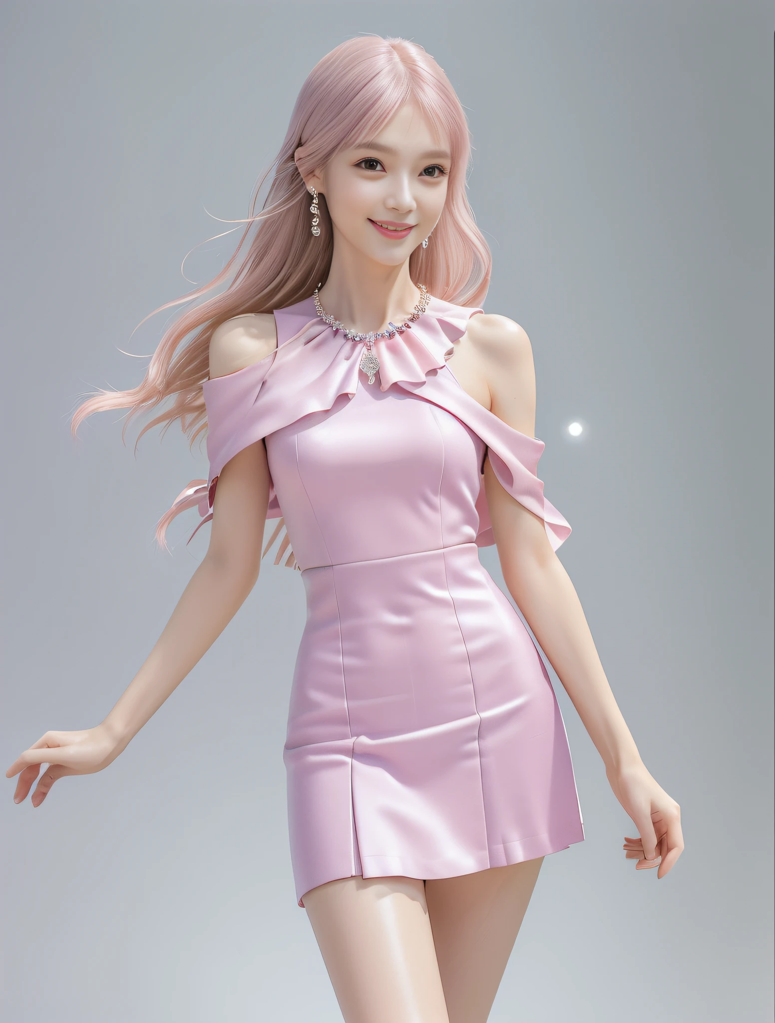 (high quality, super high detail, pink JK skirt, (shoulder-length hair), (slim, delicate facial features, wearing fashionable clothes, holding a beautiful bag, wearing exquisite jewelry): 0.9), (dynamic pose, proper proportions, very temperamental, long legs high and cold, delicate and realistic portrait, delicate three-dimensional silhouette, background park, depth of field, ultra-realistic skin details), (long eyelashes, smile, shallow dimples, big watery eyes crystal clear, slender legs): 0.8