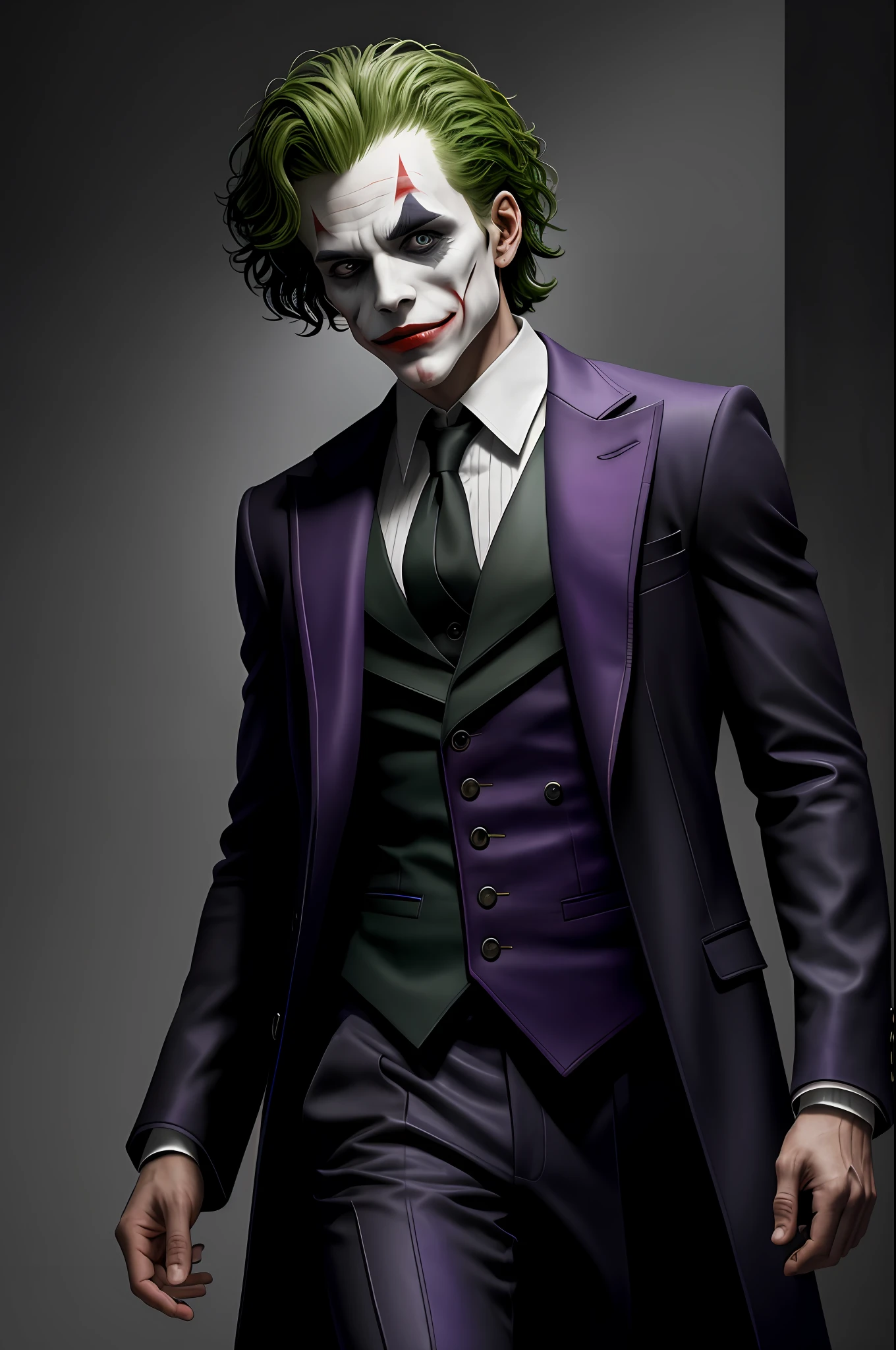 (8k, RAW photo, best quality, masterpiece: 1.2), ultra detailed, official art, photo-realistic: 1.37, upper body shot, young black DC Joker, film grain, action pose