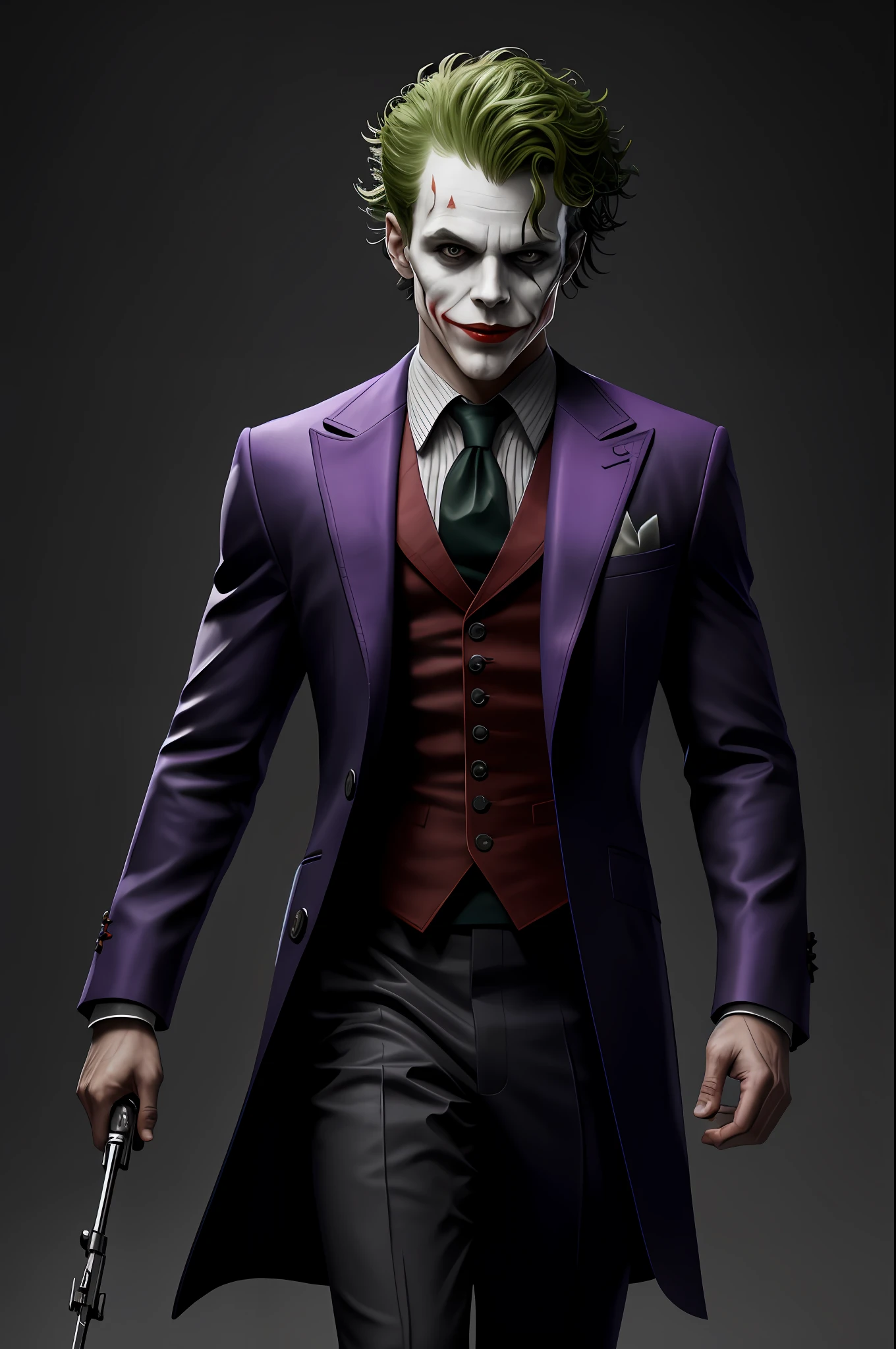(8k, RAW photo, best quality, masterpiece: 1.2), ultra detailed, official art, photo-realistic: 1.37, upper body shot, young black DC Joker, film grain, action pose