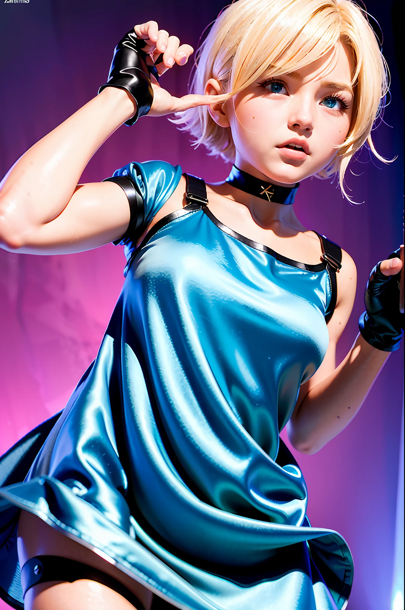 (((1 girl, cute, silk nightdress, gloves, blonde hair, short hair, wave head, side split hair, blue eyes))), (((blonde)), dynamic pose, comic book style, depicts a group of characters in various action scenes, from intense combat to relaxing moments, with dramatic speed lines and bold sound effects that capture the excitement and energy of the story, lasers emitted from the palm of the hand, attack forward with the palm of the hand, Yellowstone, Grand Canyon,