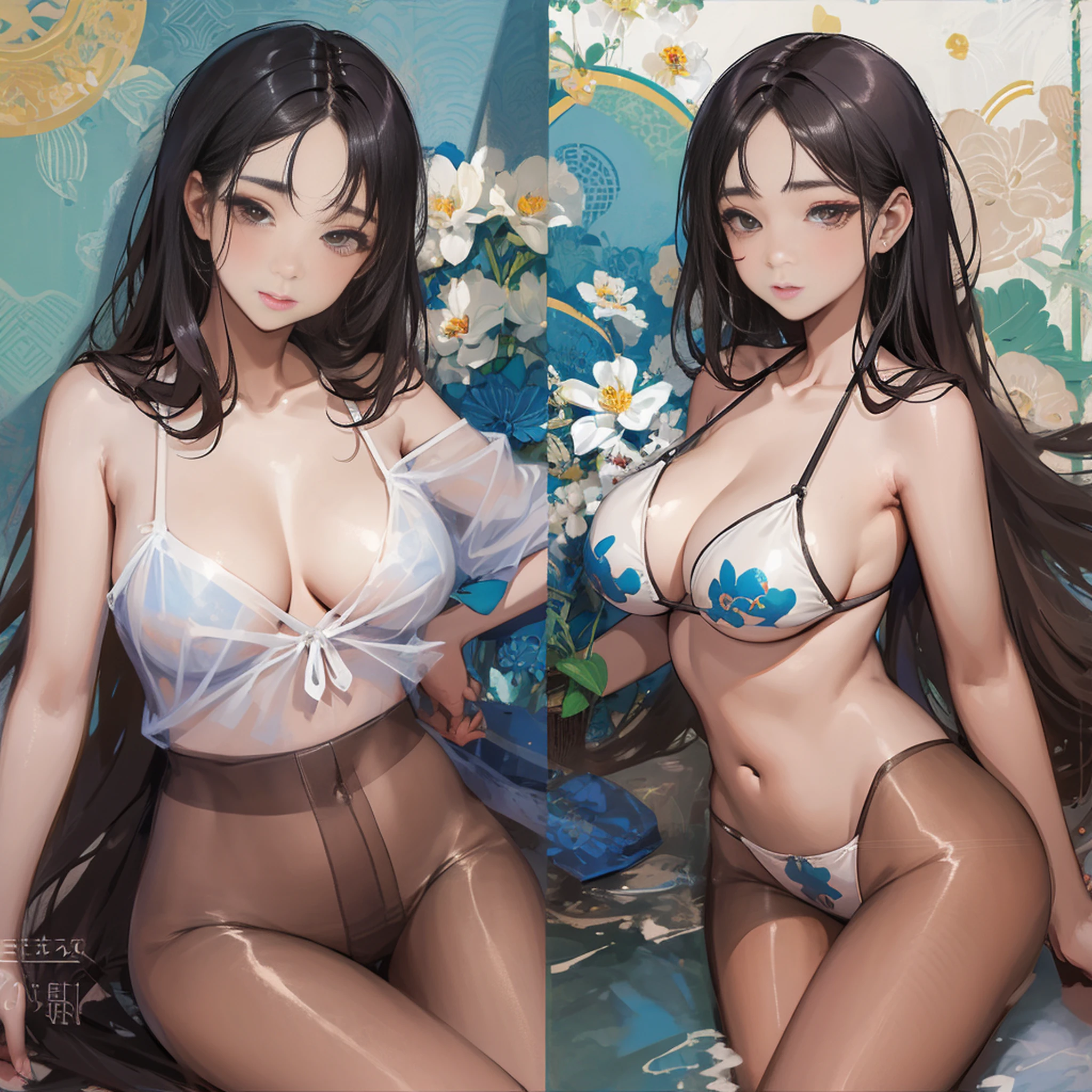Woman in white shirt, screenshot inspired by Chikuwa Otake, elegant smile, sitcom screenshot, exact face, underbite, boichi, captain, 1 girl, solo, pantyhose, school uniform, skirt, long hair, flip skirt, brown eyes, brown hair, lifting clothes, sit, serafuku, lift yourself, real, brunette hair, Japan model woman in white bikini, gorgeous Japan model, gwise, beautiful Japan model, posing in pool, elegant bikini, sexy girl, sexy pose, gwise style artwork, attractive pose, realistic bikini, Japan goddess, beautiful girl model, wlop. 4K, photorealistic perfect body,