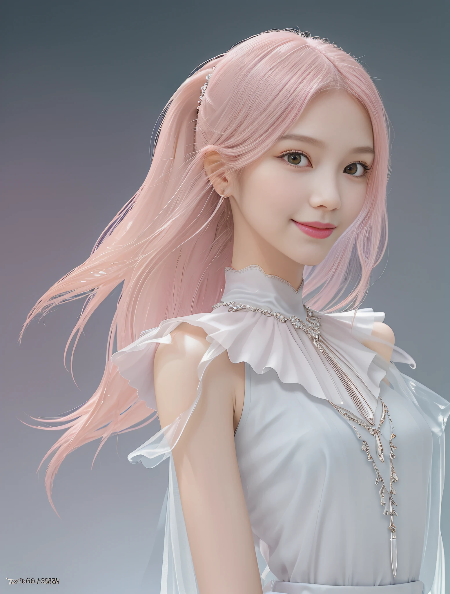 (High quality, super high detail, pink JK skirt, (shoulder-length hair), (slim, delicate facial features, wearing fashionable clothes, wearing exquisite jewelry): 0.9), (dynamic pose, proper proportions, very temperamental, long legs high and cold, delicate and realistic portrait, delicate three-dimensional silhouette, park, depth of field, ultra-realistic skin details), (long eyelashes, smile, shallow dimples, big watery eyes crystal clear, slender legs): 0.8
